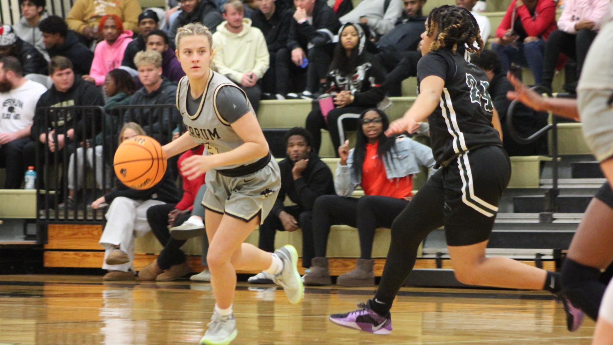 Freshman Maslyn Mosbacher controlling the ball for the Panthers.