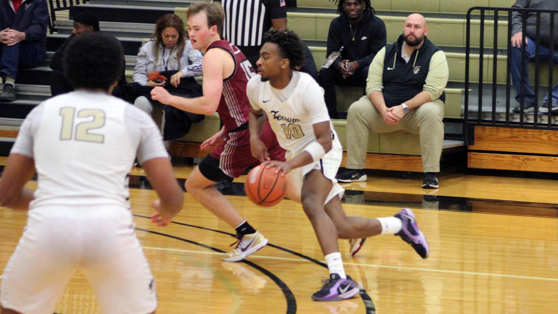 Sterling Charles drives to the basketball during Ferrum's home game against Guilford on January 4, 2025. 