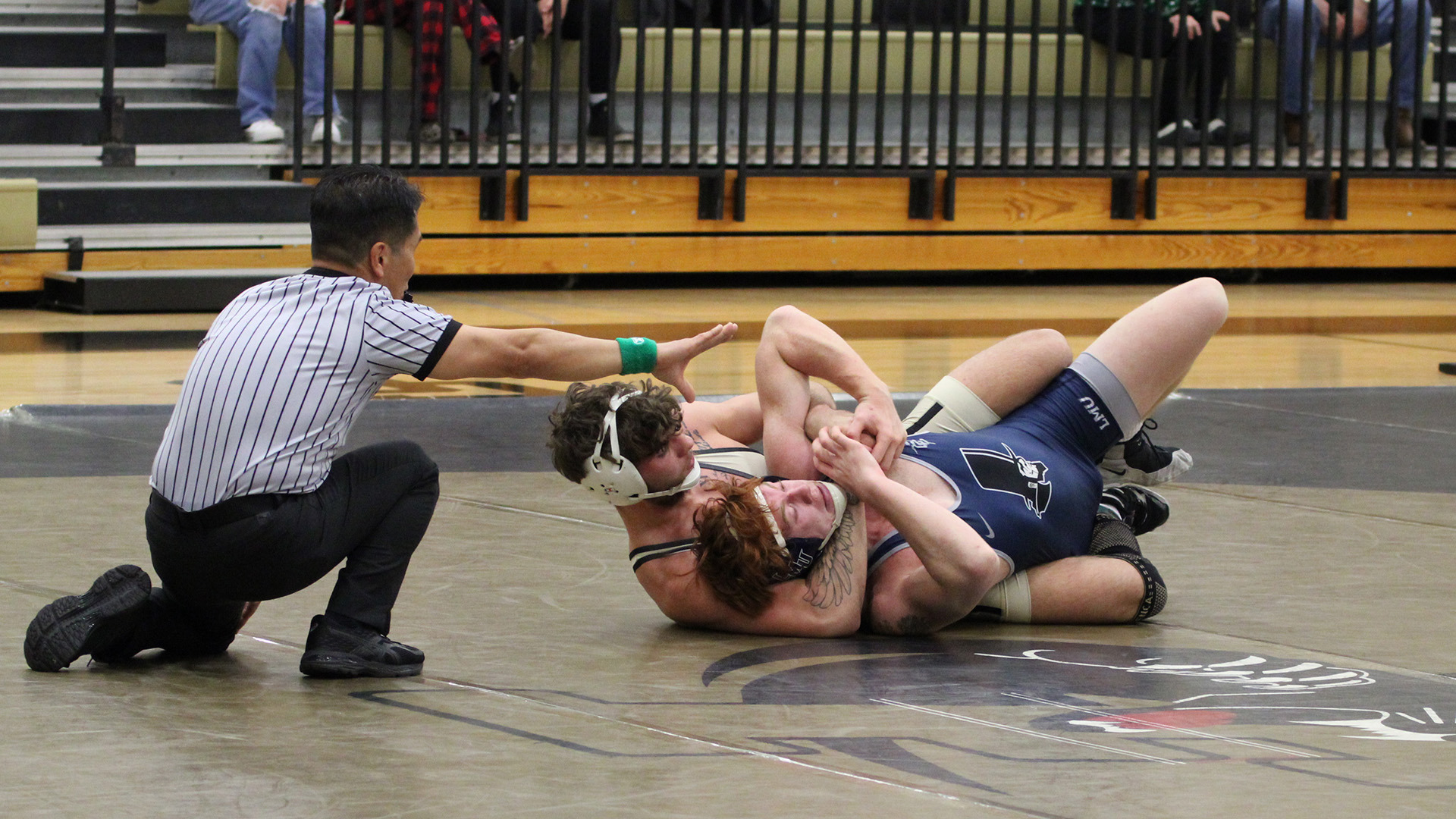 Joey Toner has his opponent at 184 pounds in trouble during a home match vs. Lincoln Memorial University on November 13, 2025. 