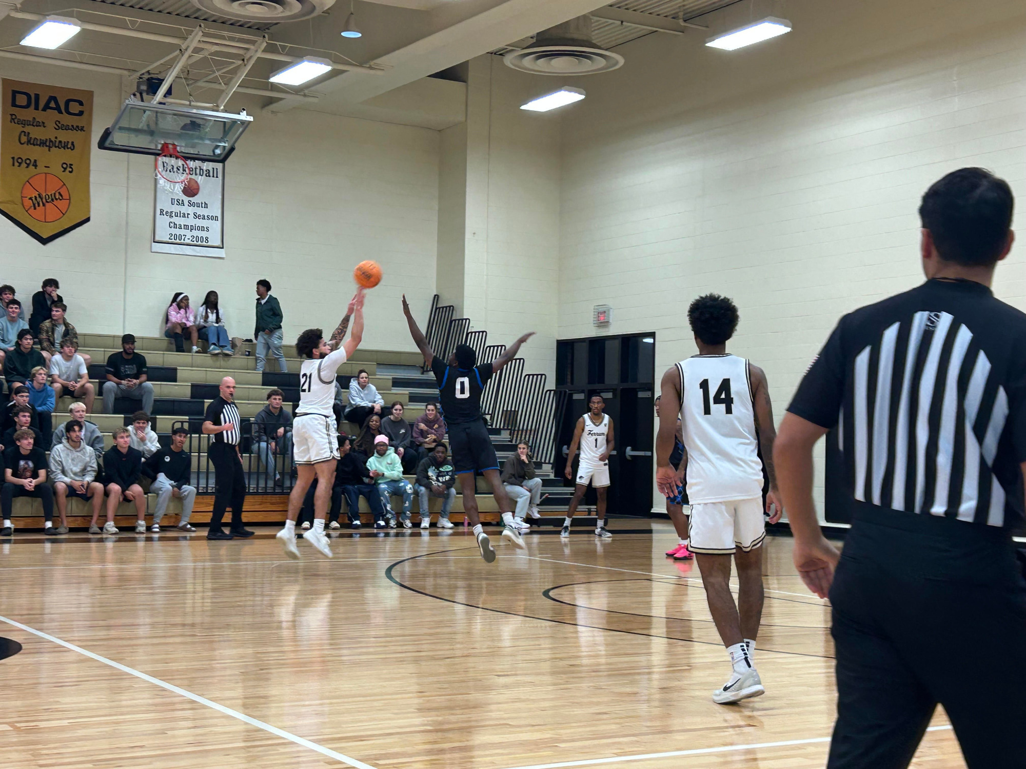 Gerren Jones launches a three-pointer against SCCCC in a home game November 20, 2025. 