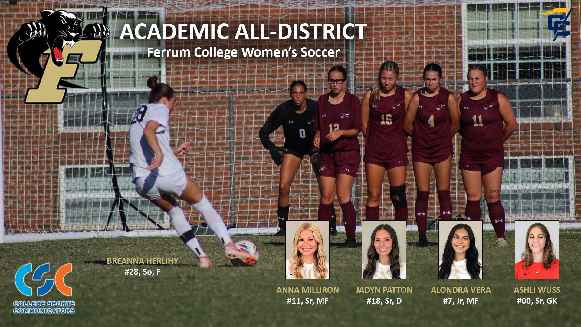 Ferrum had five players named to the 2025 CSC Women's Soccer Academic All-District Team