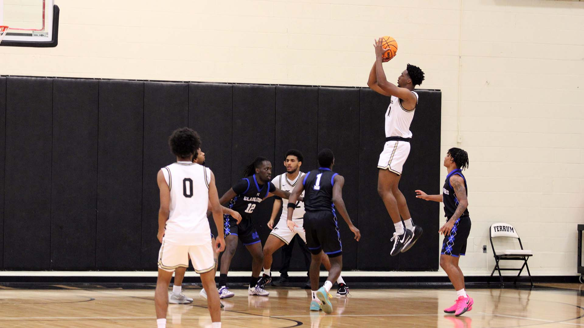 Abdulh Diaby takes a jumper in Ferrum's home game men's basketball game on November 20, 2025. 