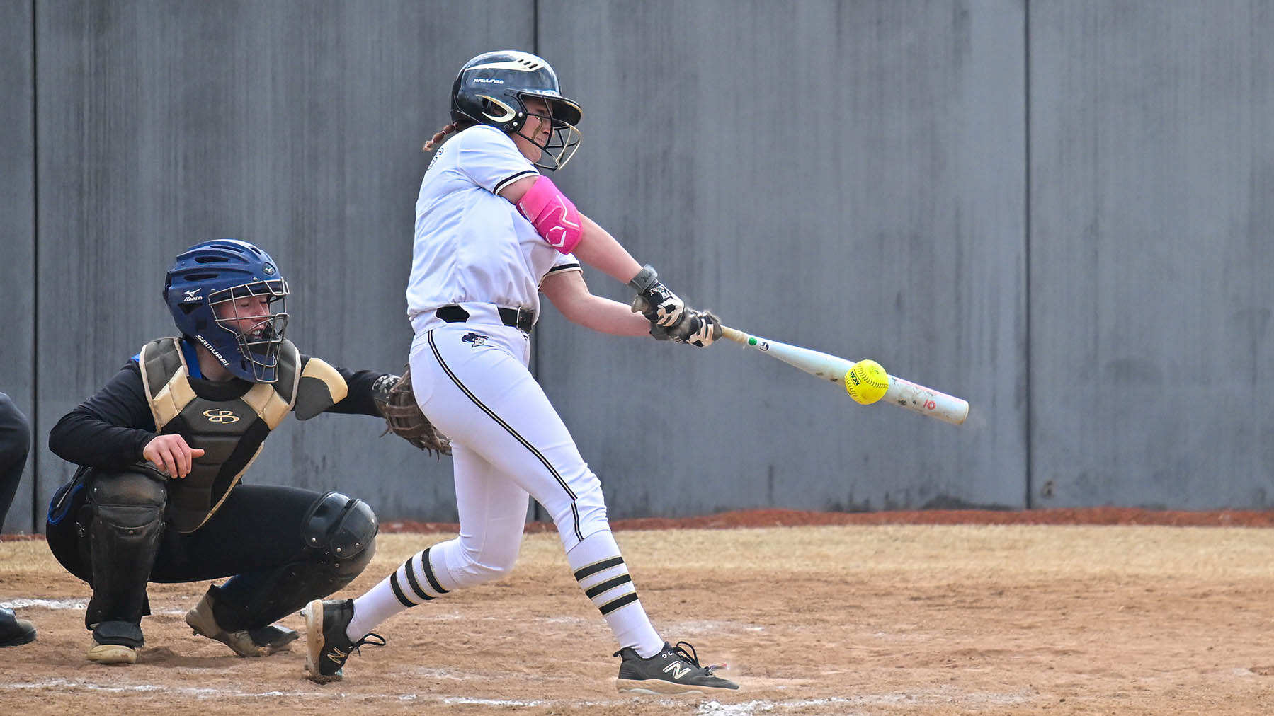 Emily Hopper connects for a base hit in a Ferrum home game on March 30, 2025.
