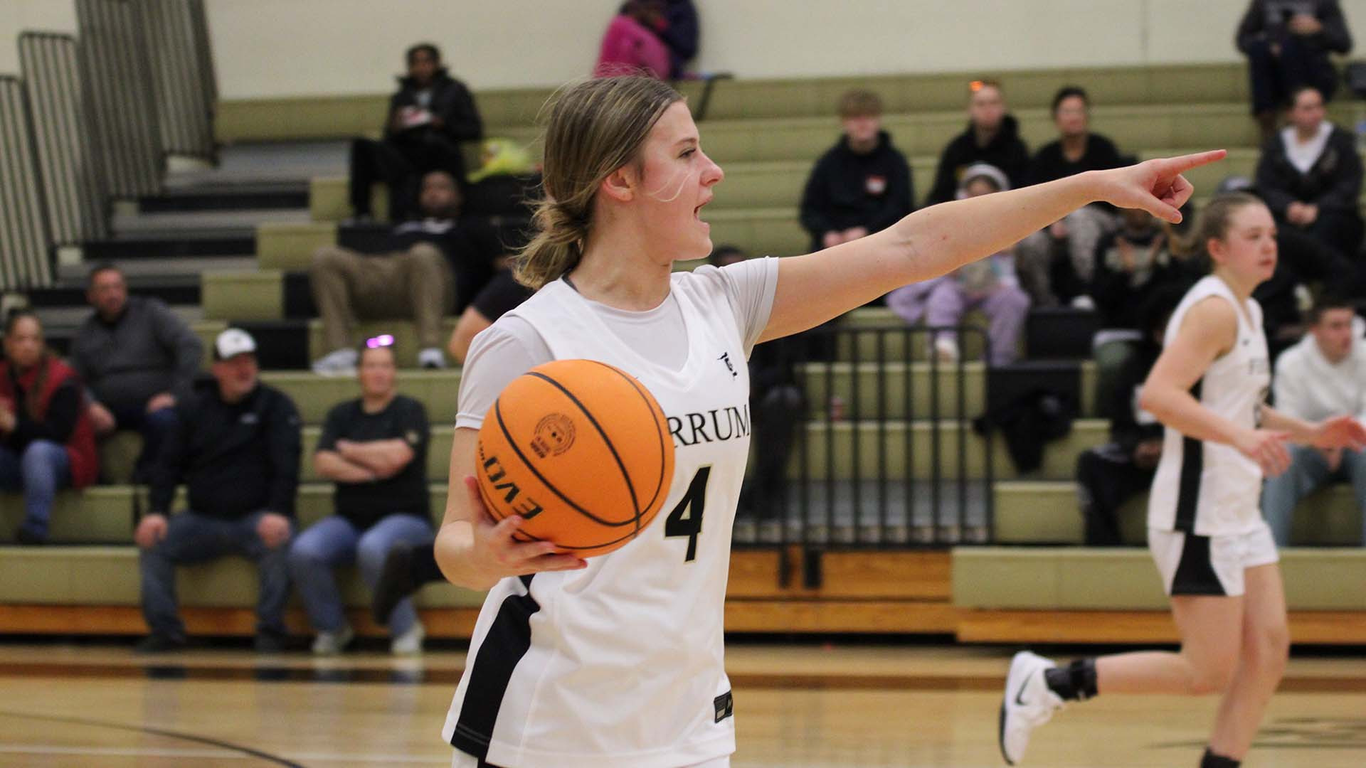Maslyn Mosbacker calls out the play for Ferrum in a home game January 3, 2026. 