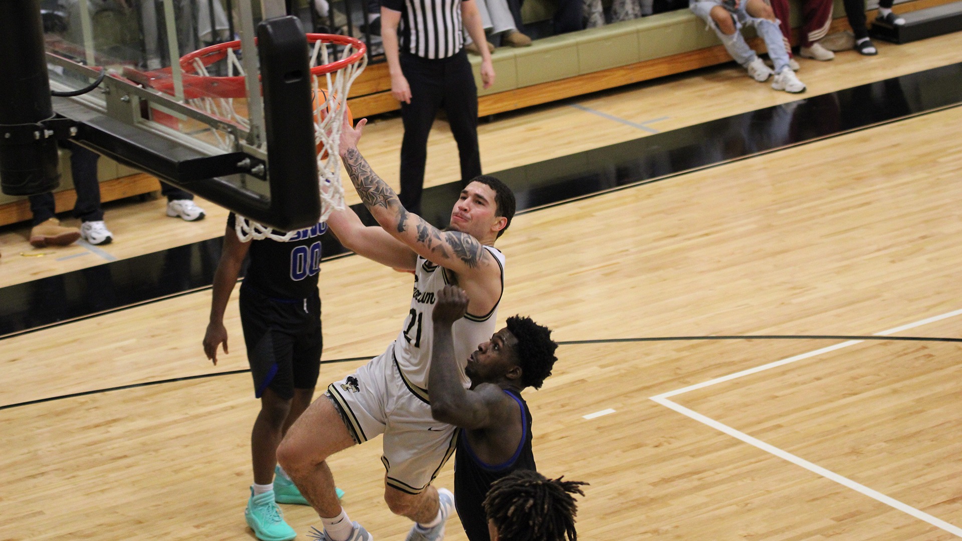 Ferrum's Gerren Jones drives to the basket in a home game on January 17, 2026. 