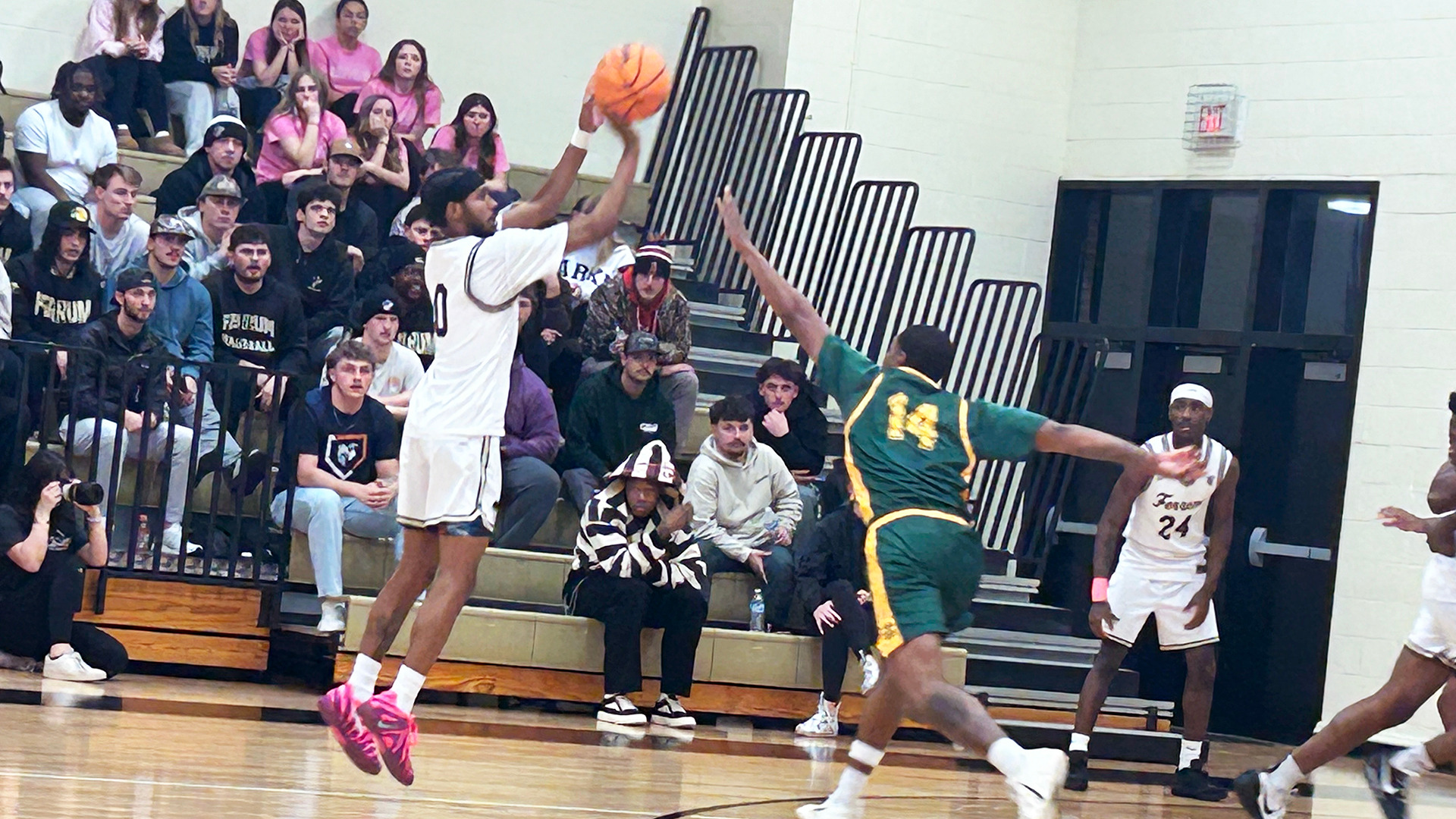 Rodrigo Farias launches a three-pointer in a home game against Lees-McRae College January 28, 2026. 