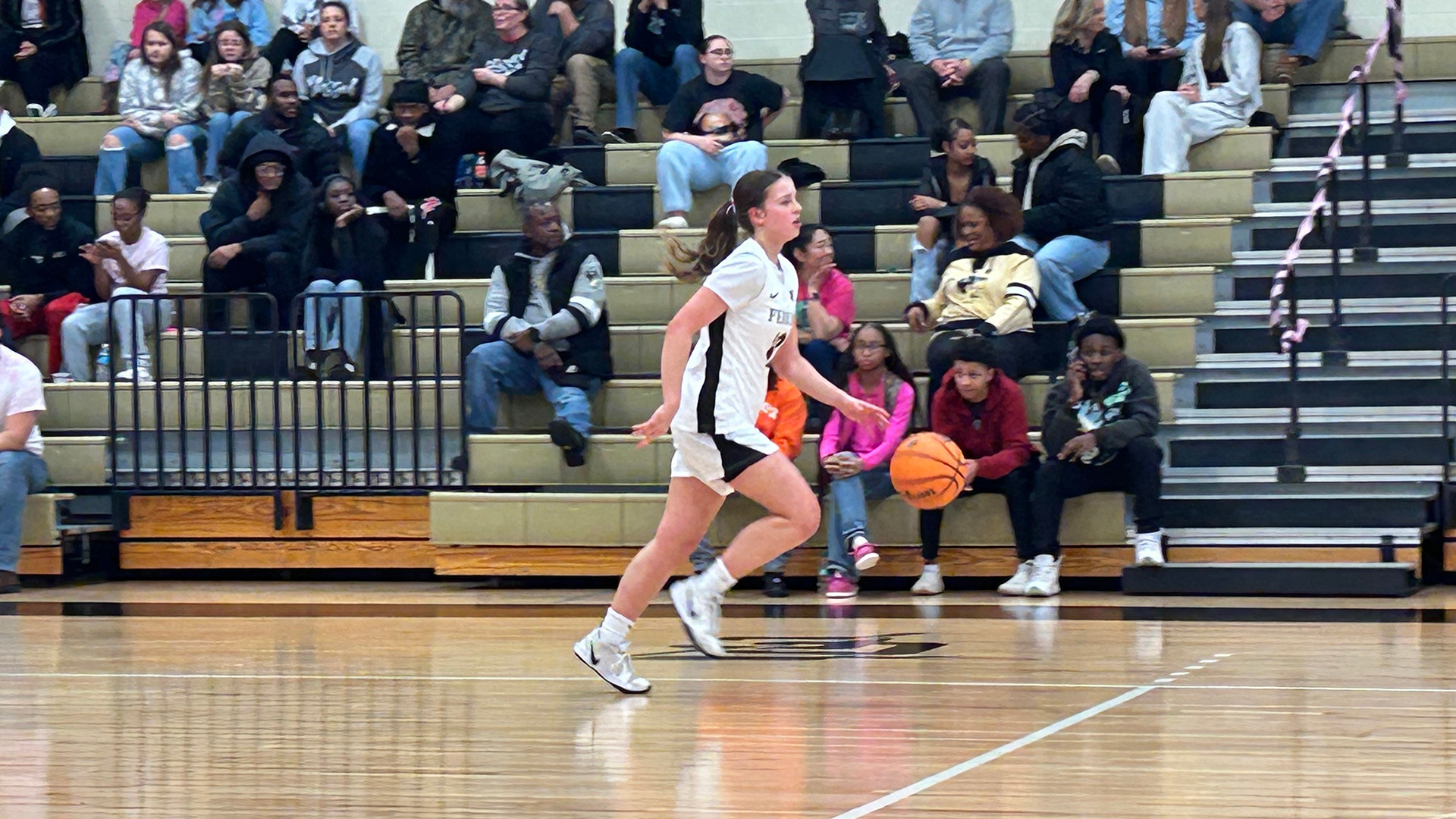 Aleksandra Kubiak brings the ball up the floor in a home game against Lees-McRae January 28, 2026. 