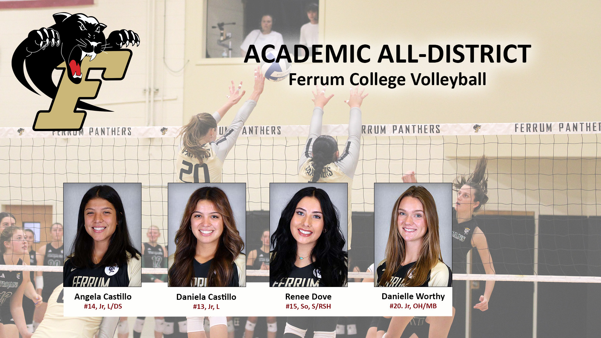 Four Ferrum volleyball players were named Academic All-District in 2025. 