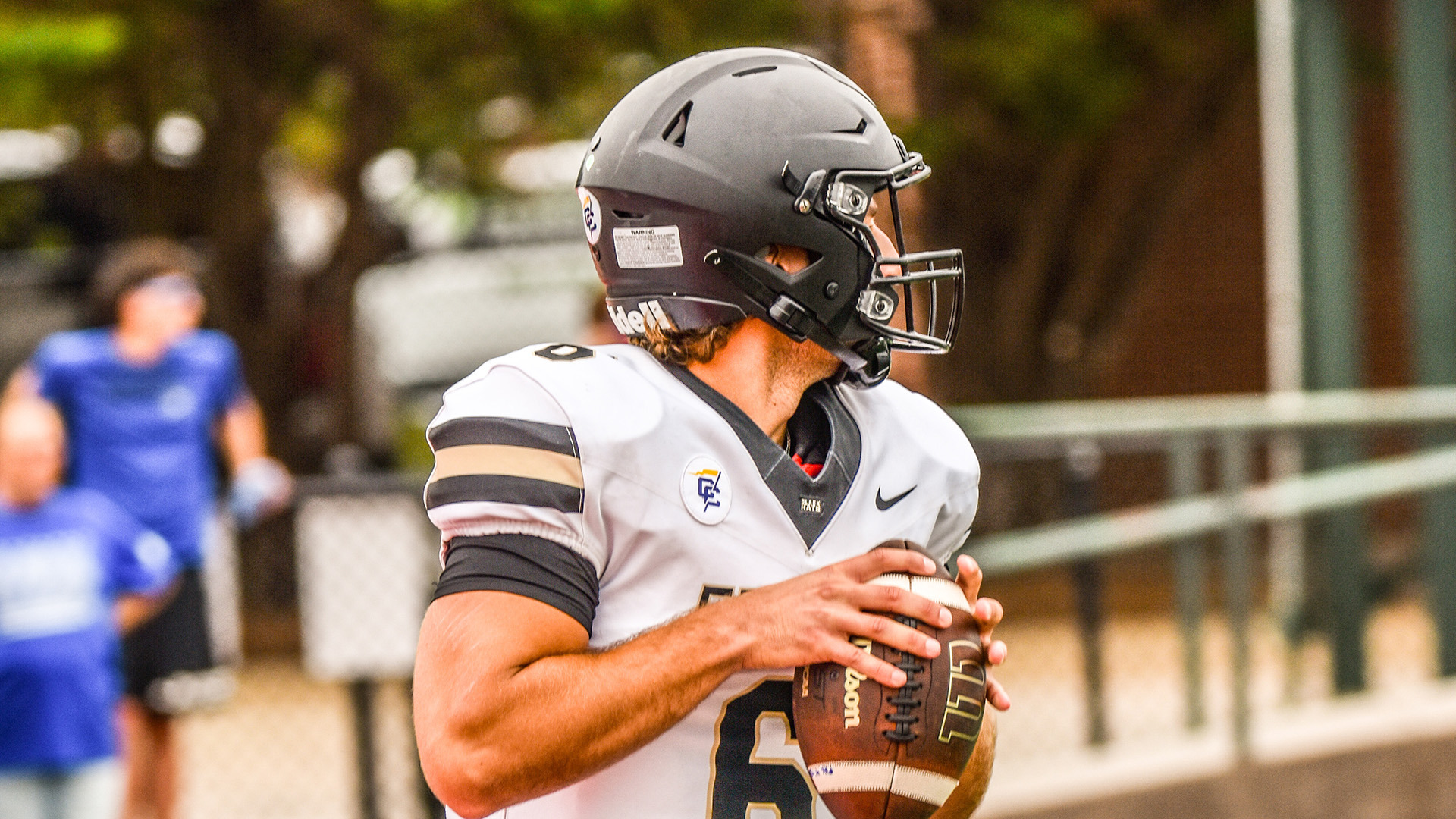 Ferrum QB Eli Foutz gets set to make a pass against Shorter University on October 9, 2026. 