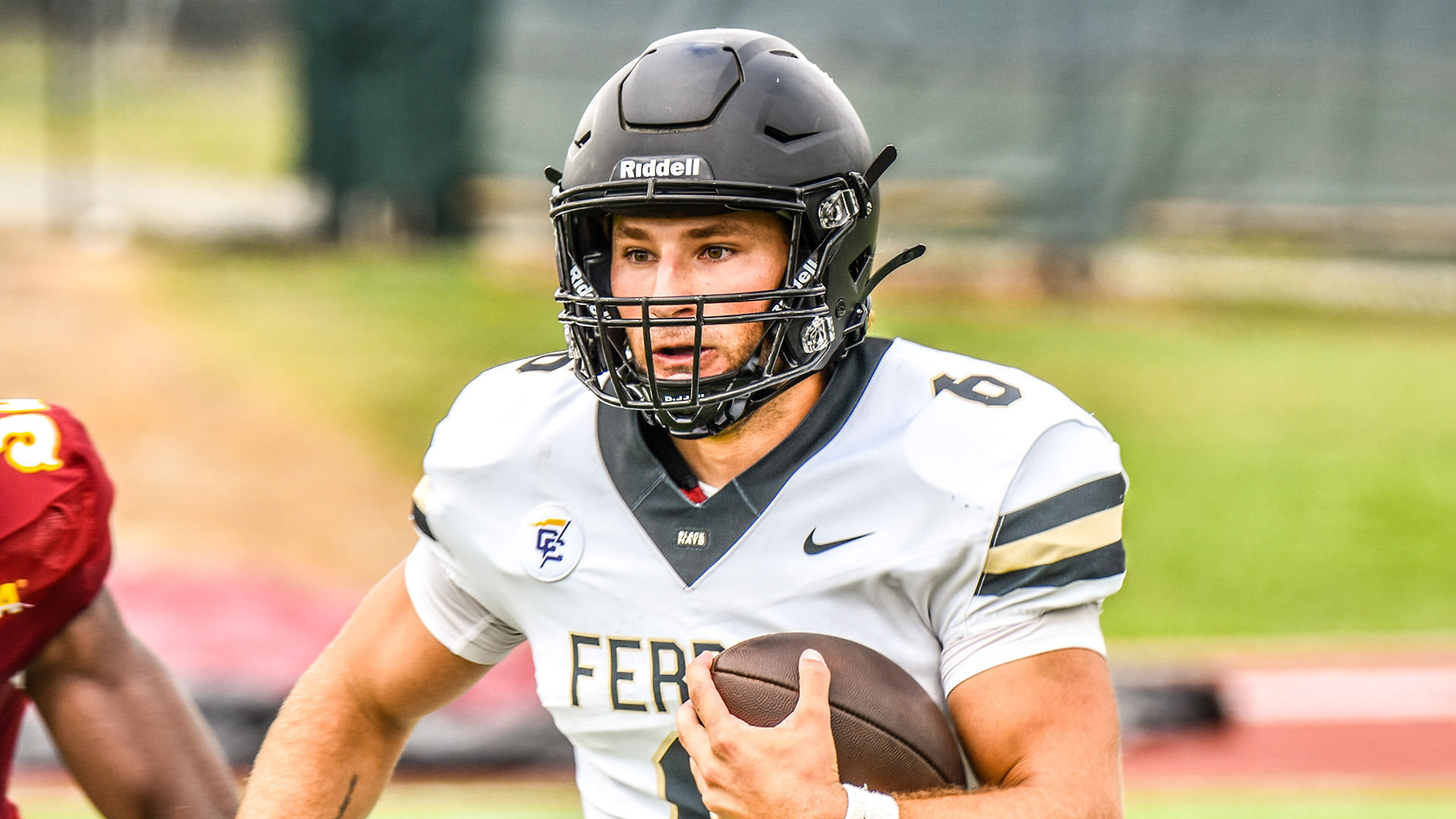Ferrum quarterback Eli Foutz in action against Shaw University on September 12, 2026.