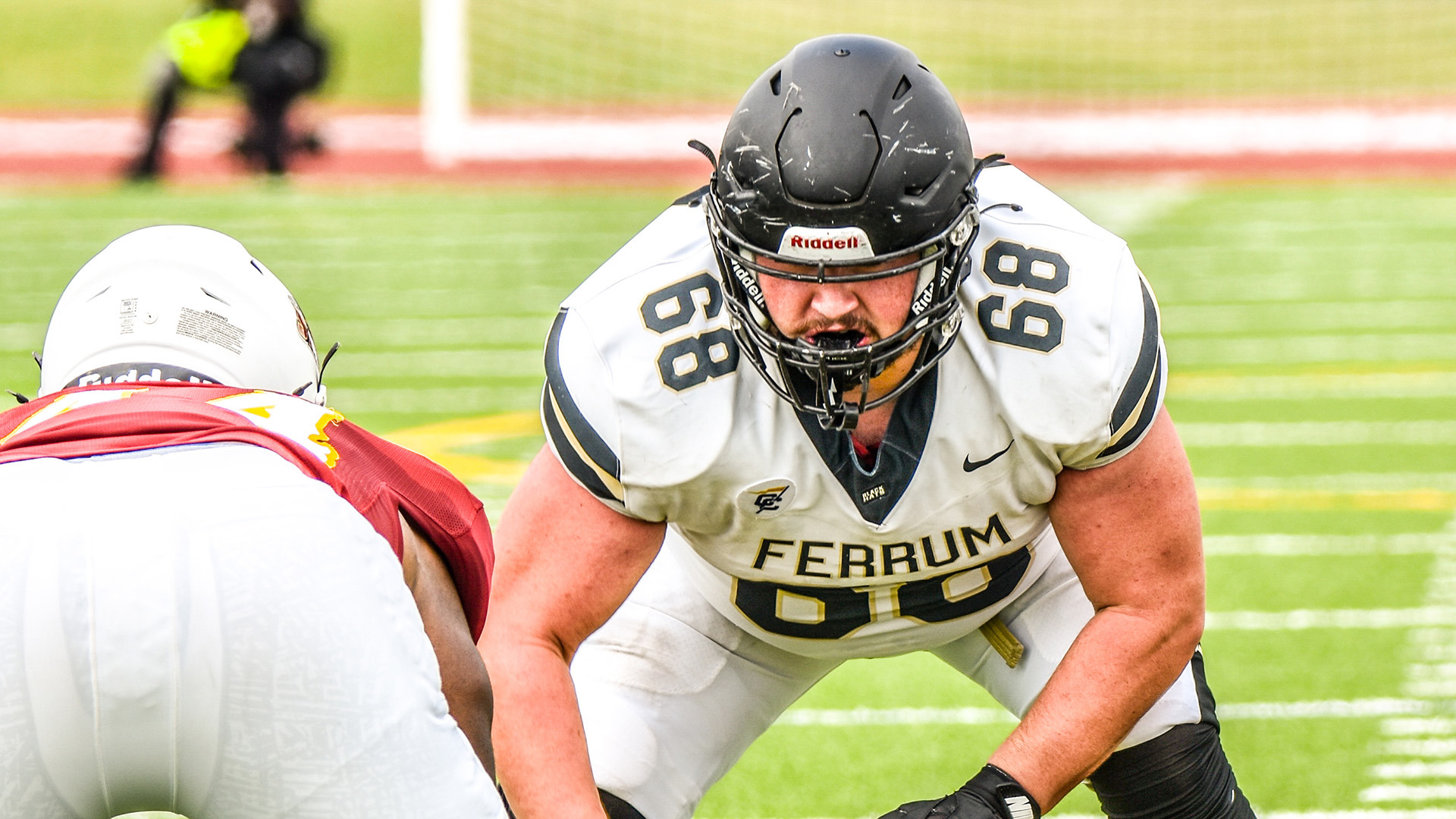 Ferrum's Chase Smith waits for the ball to be snapped during a road game against Shaw September 12, 2026.