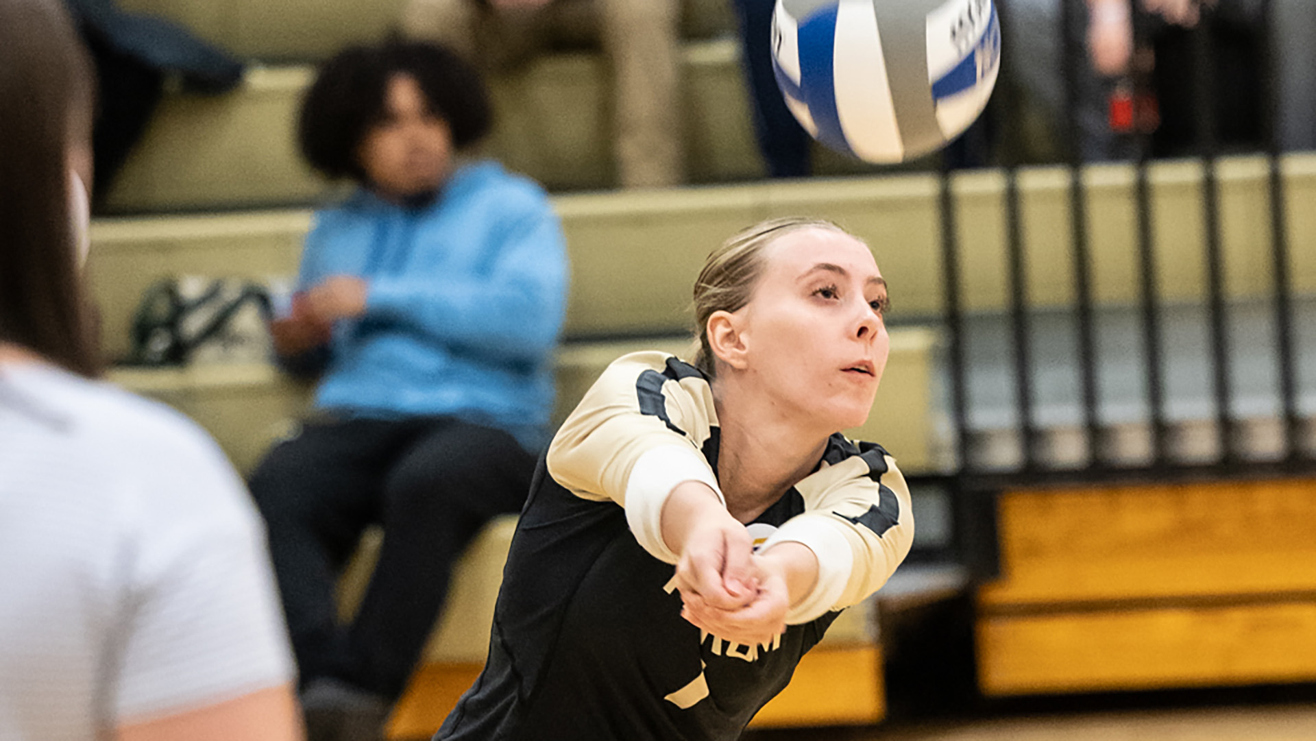 Ferrum's Avery Tucker digs a ball in a home match during the 2026 season. 