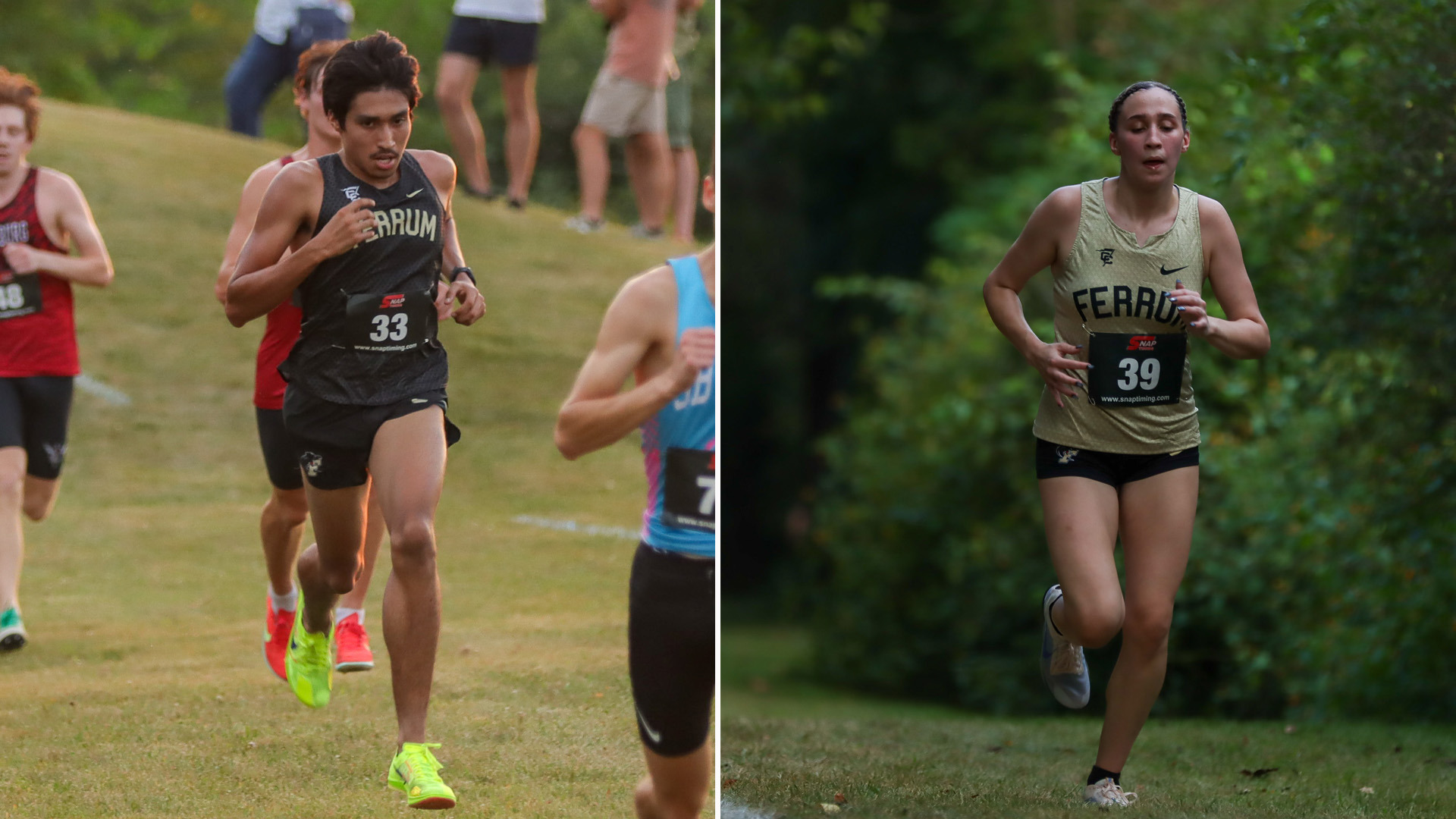 Ferrum's Carlos Menendez and Destyne Rutherford in action during the Virginia Tech Invitational in September 2026. 