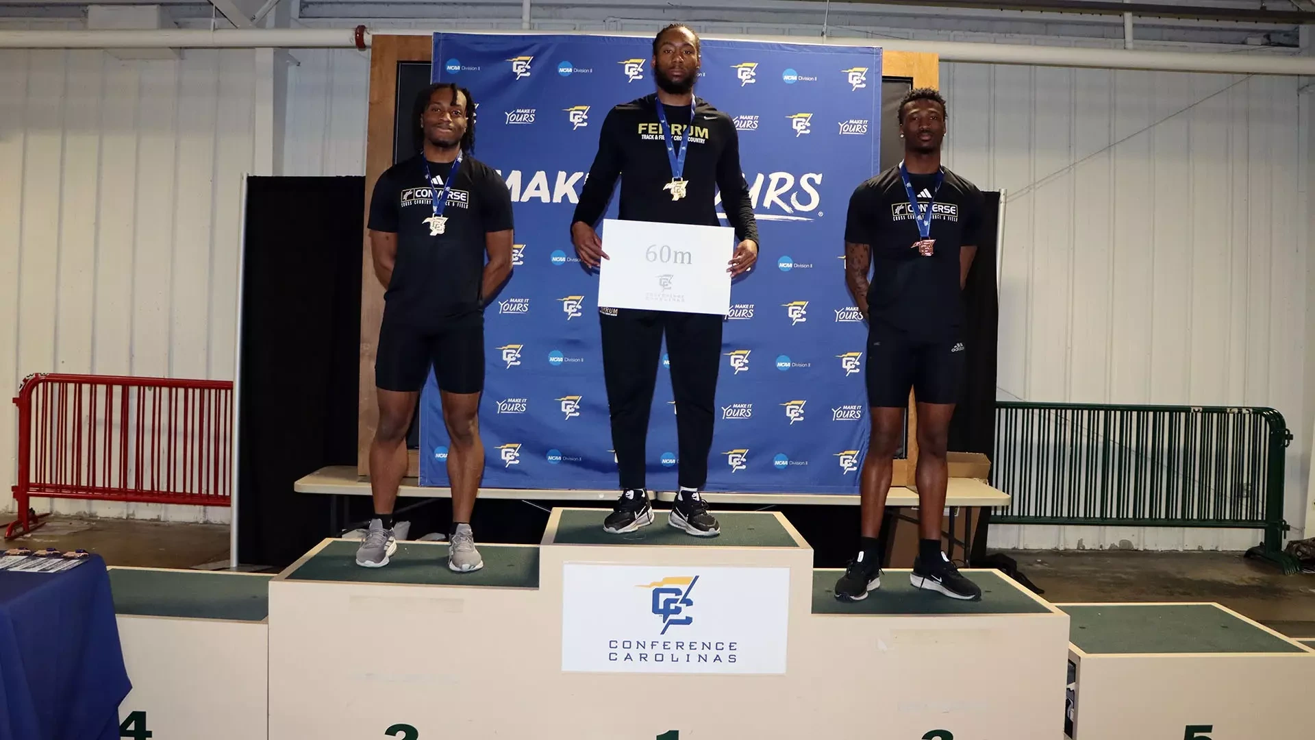 Ferrum's Jahmal Jones won the 60m dash at the 2025-26 Conference Carolinas Indoor Track & Field Championships.