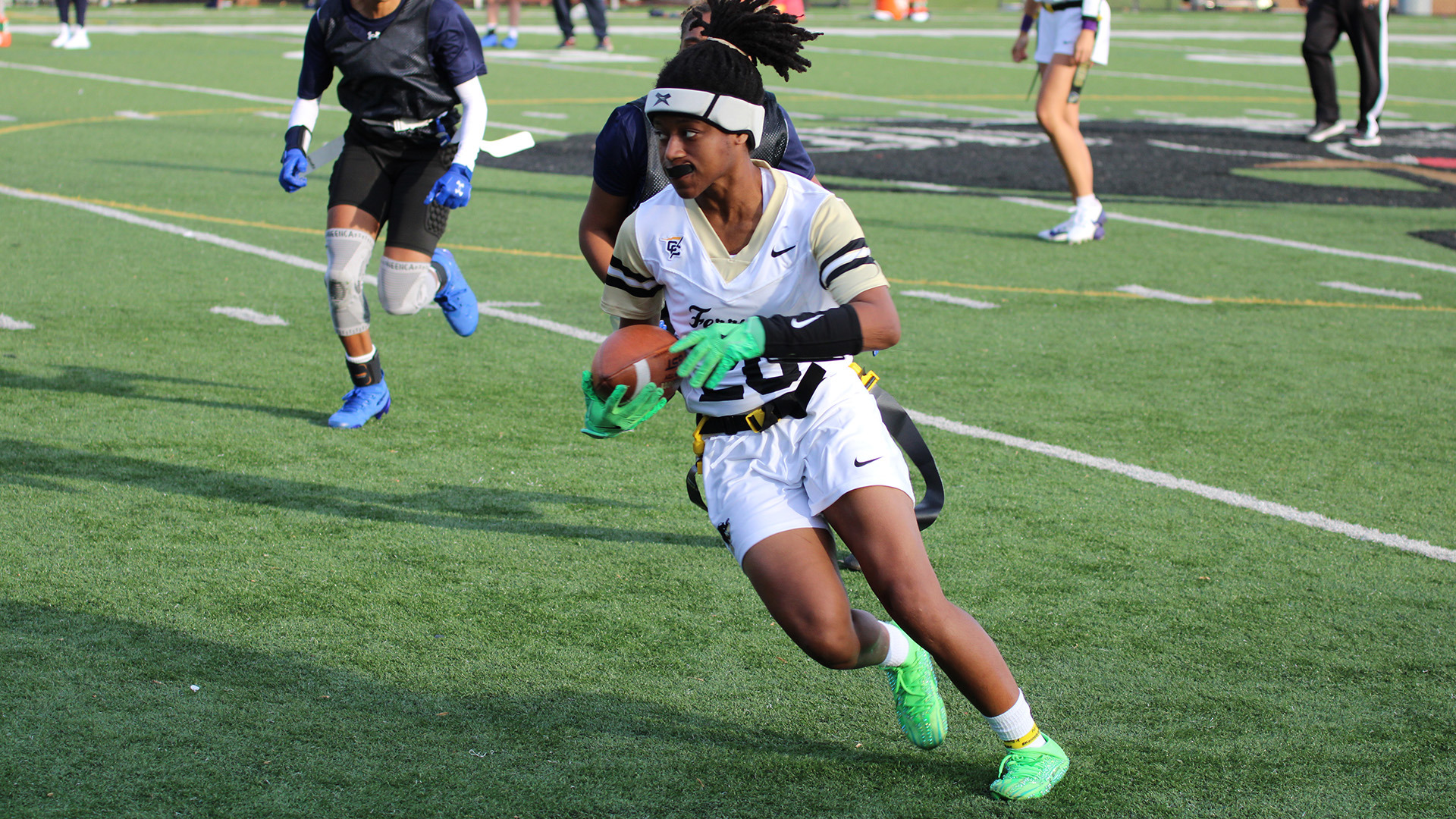 Anastasia Rogers runs the ball to the left side for Ferrum at home in November 2025