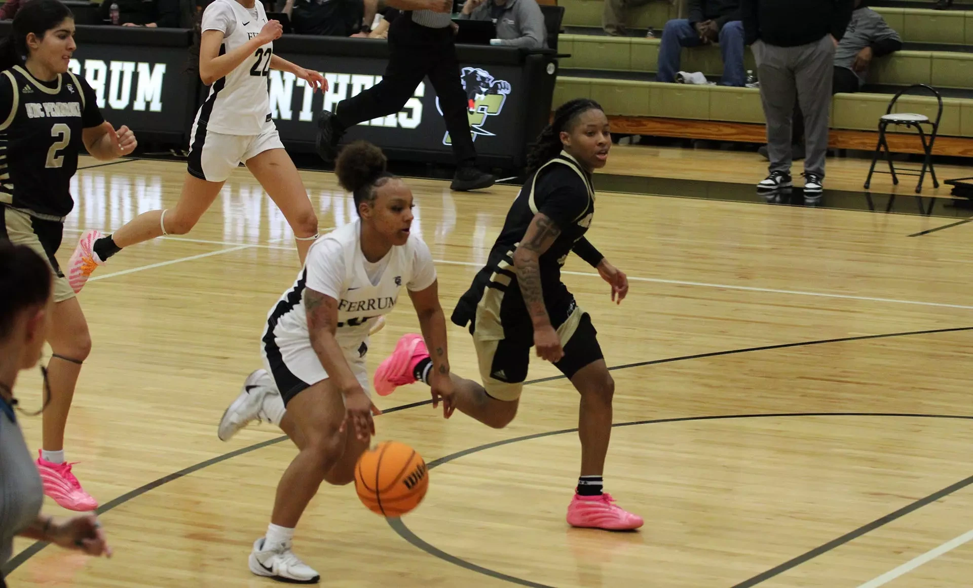 Freshman guard Breyana Kimmons finishes a fast break for Ferrum.