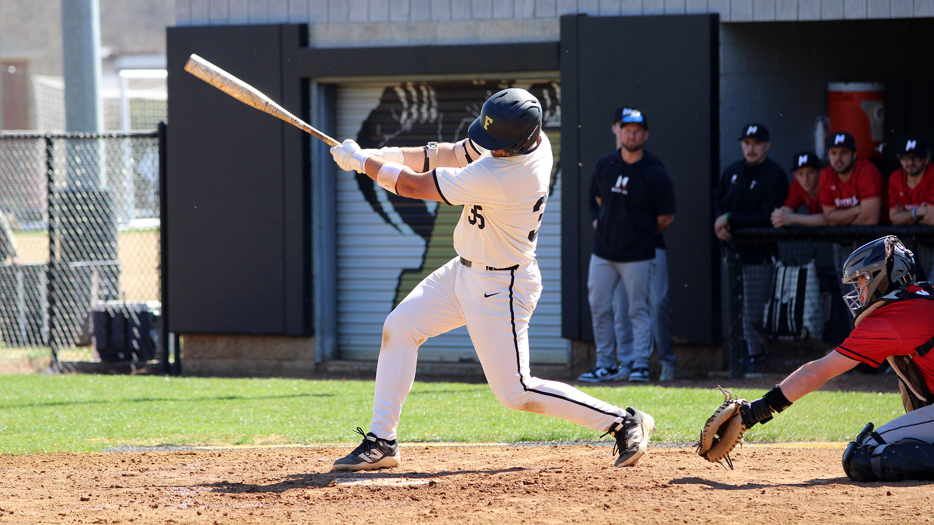 Ferrum's Niko Papathanasiou swings for a base hit at home on March 2026.