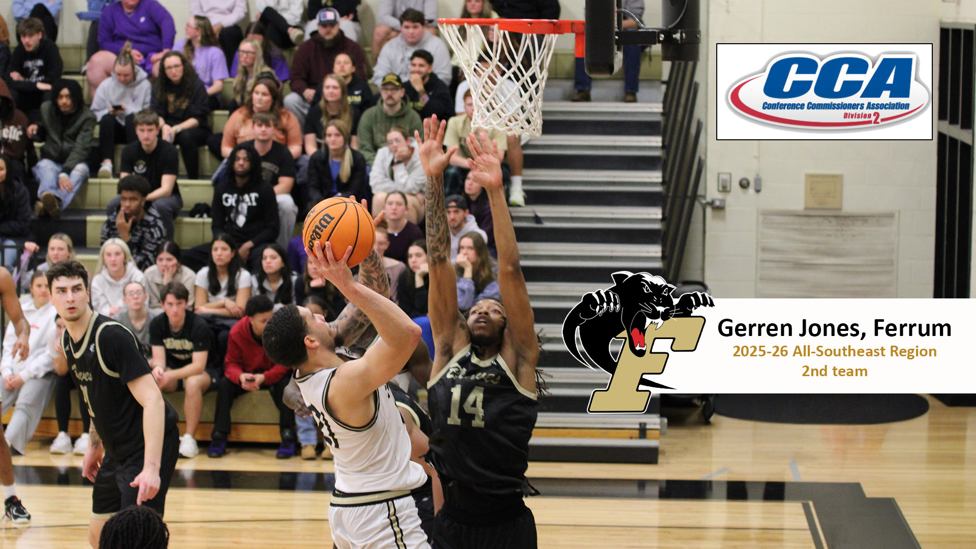 Ferrum senior Gerren Jones was named All-Southeast Region in men's basketball at the close of the 2025-26 season.