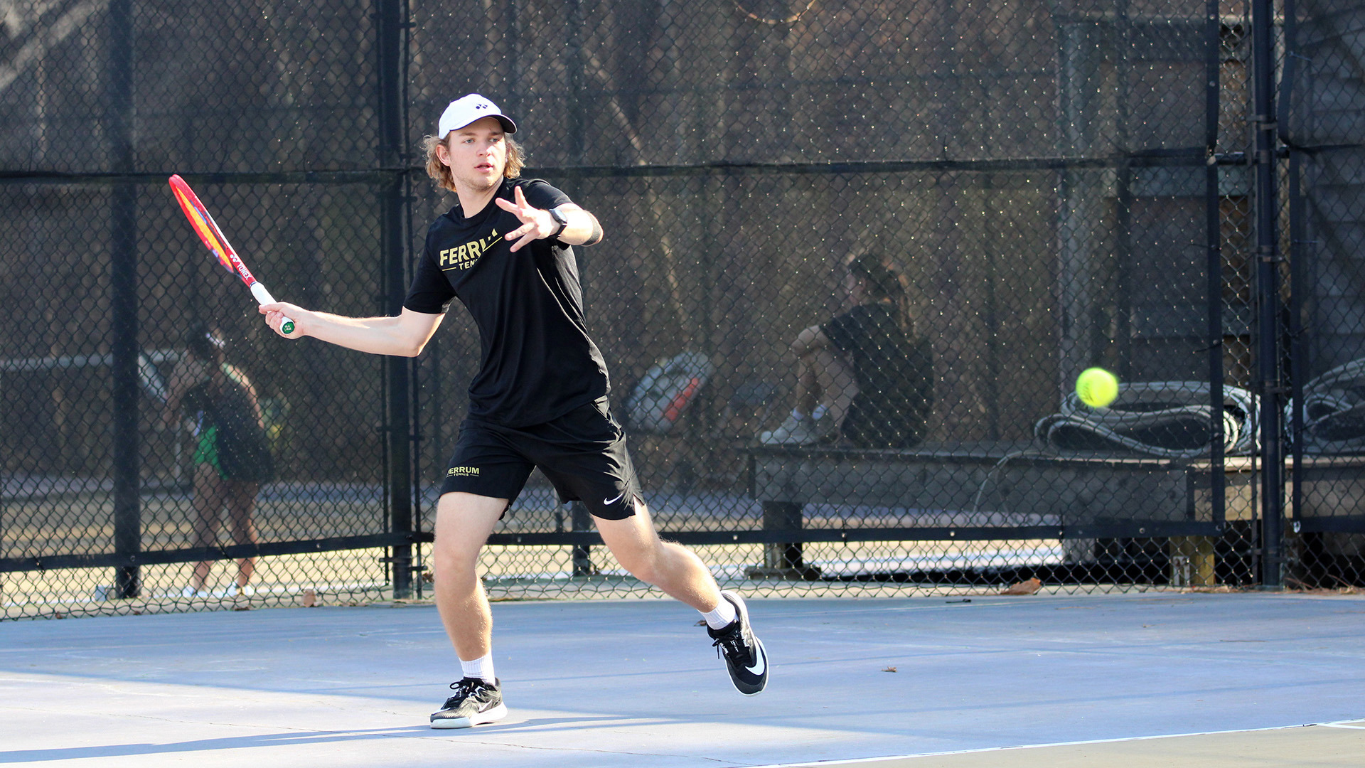 Freshman Sebastian Ondas in a home match on March 5, 2026. 