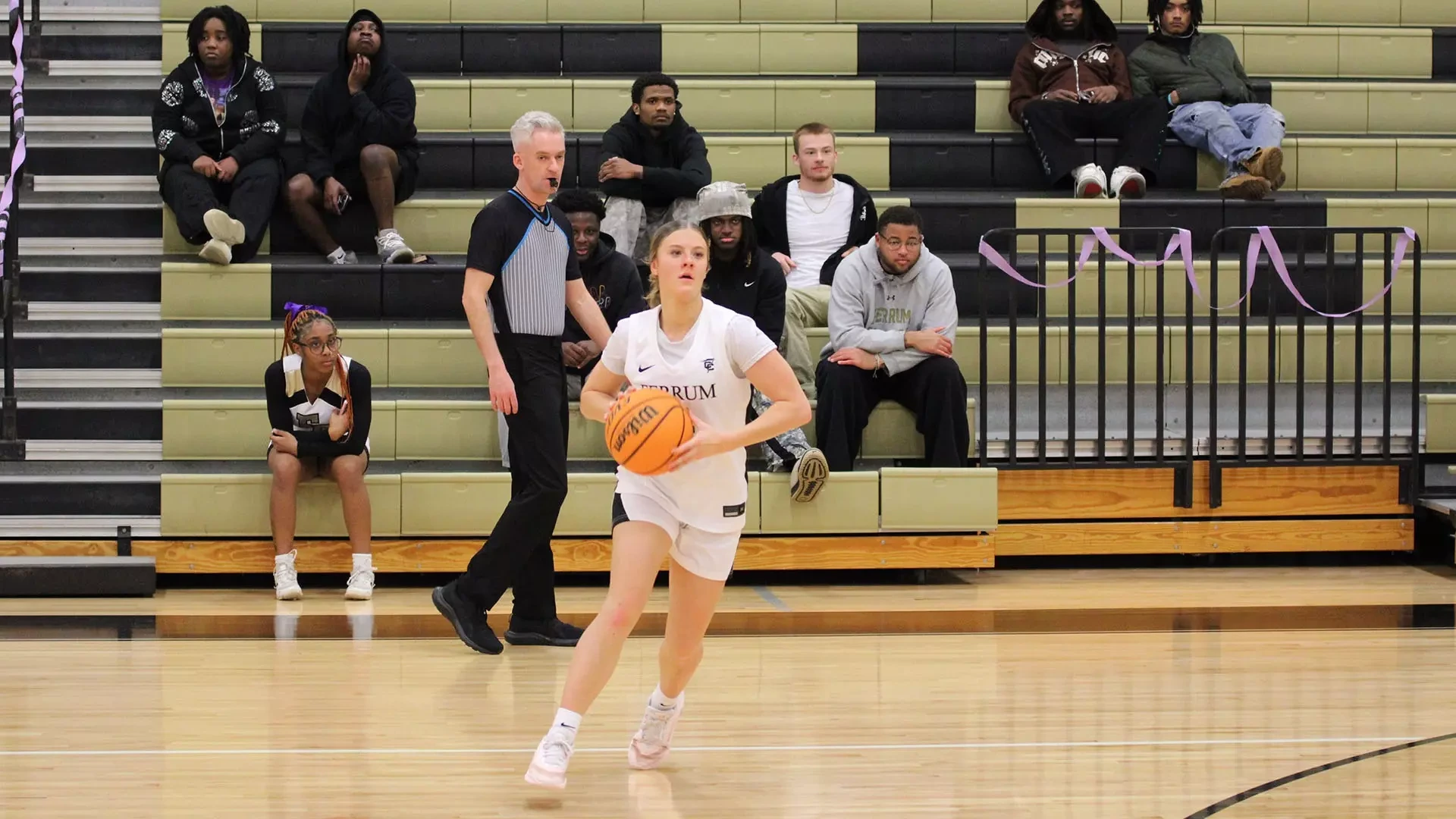Point guard Maslyn Mosbacher runs Ferrum's offense during a home women's basketball game. 