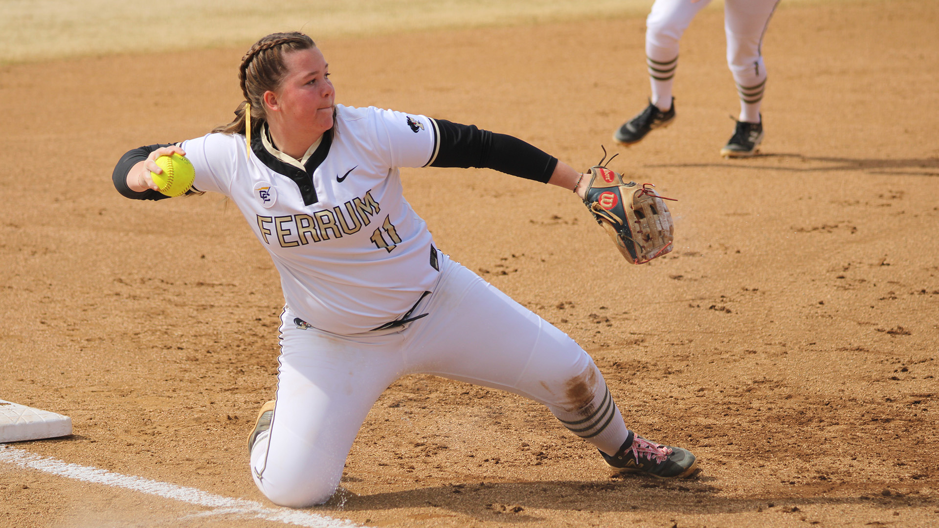Macie Bell makes a steller throw from third base to get the out at first base in a home game vs. Mount Olive March 25, 2026.