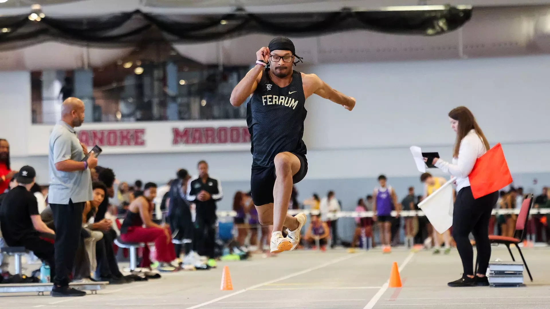 Deontae Lawson takes to the air in the men's long jump in January 2026.