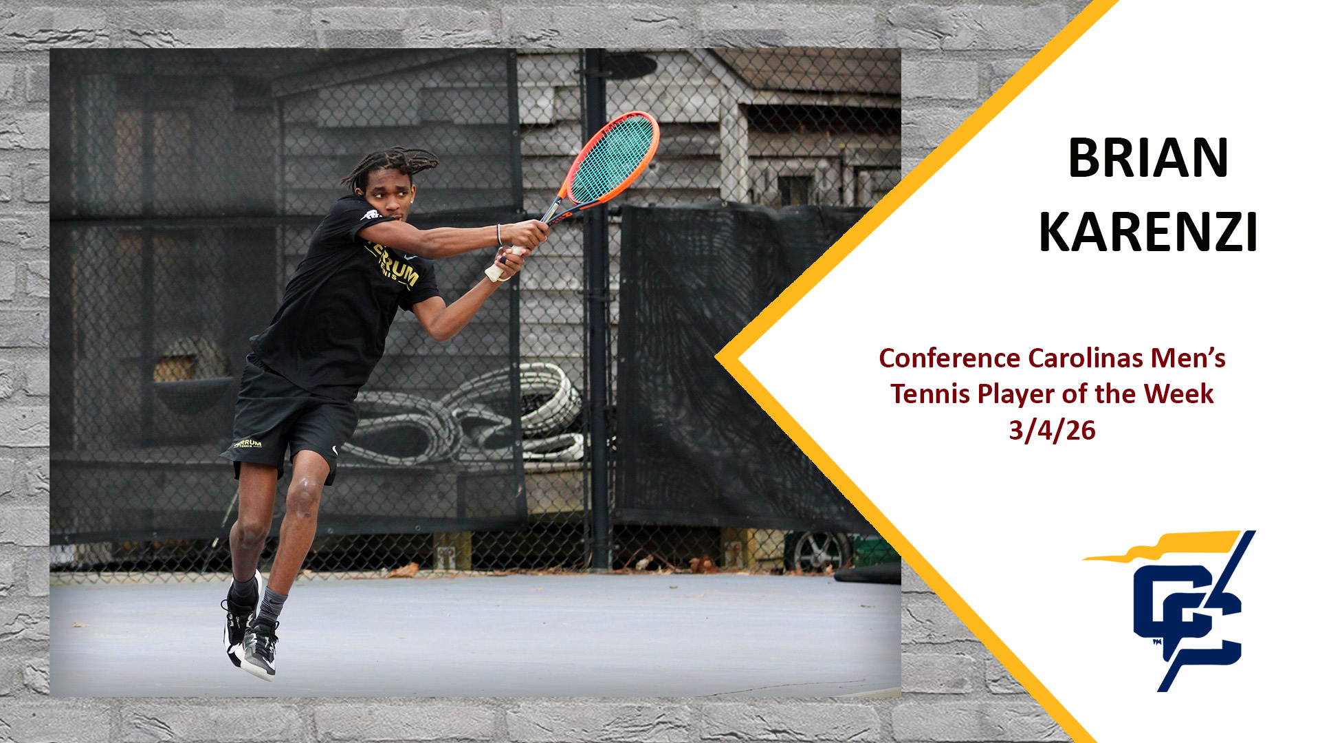 Ferrum's Brian Karenzi was named Conference Carolinas Men's Tennis Player of the Week on March 4, 2026