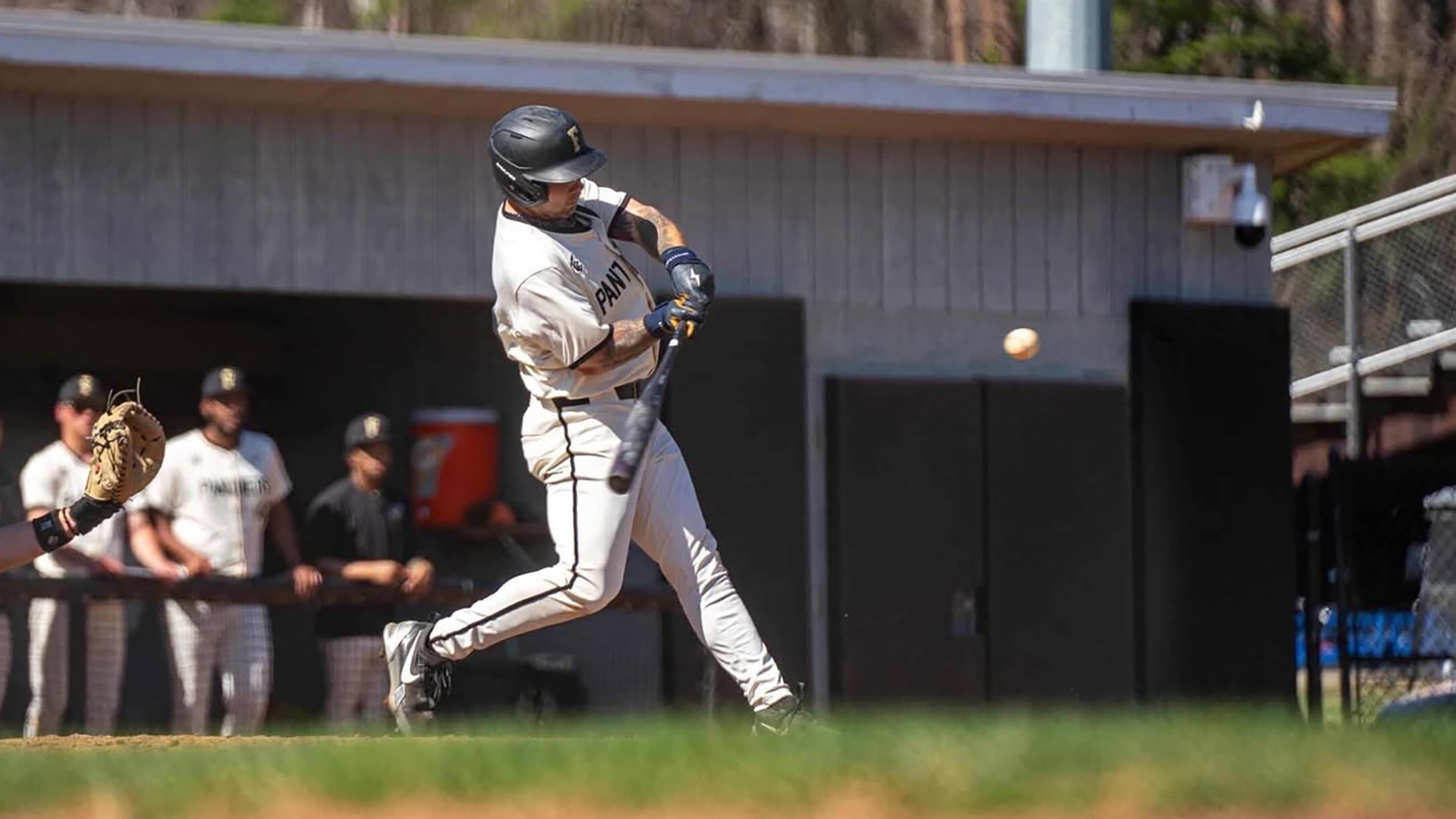 Jachob Walters bashes a home run against Mitchell College on March 9, 2026. 