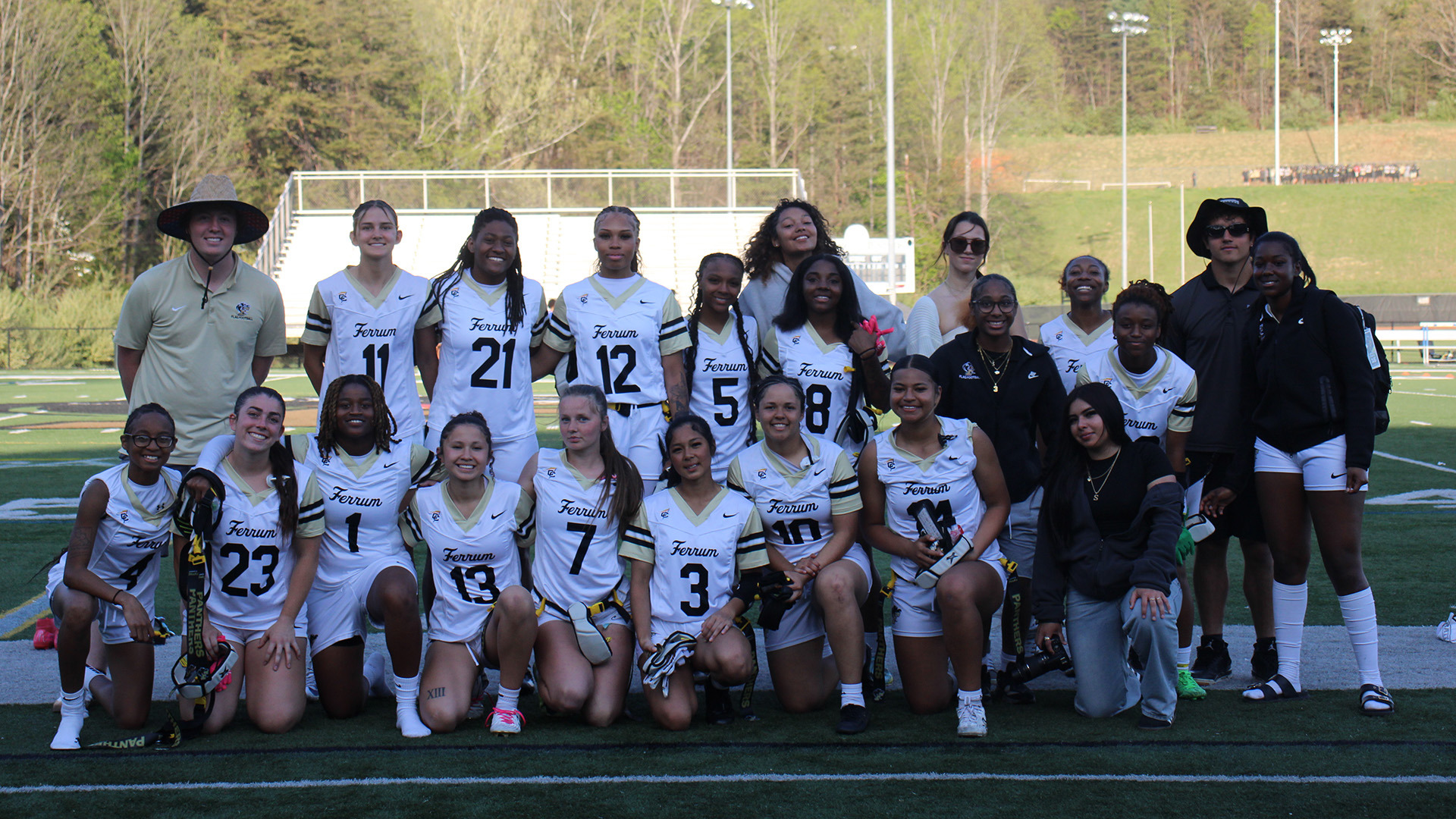Ferrum won a share of the 2026 Conference Carolinas women's flag football regular season title with a 102-0 win over Chowan April 10 at home.