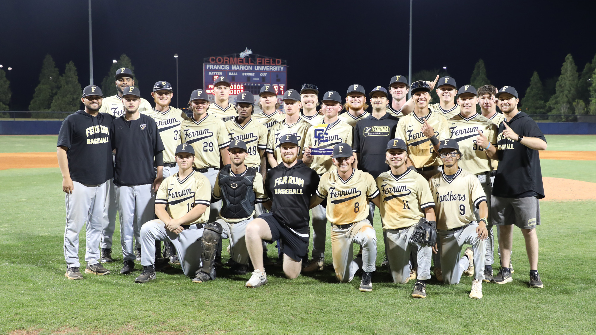 Ferrum won the 2026 Conf. Carolinas Developmental Baseball Toutrnament with a 9-5 win in 15 innings over Belmont Abbey on March 13, 2026.