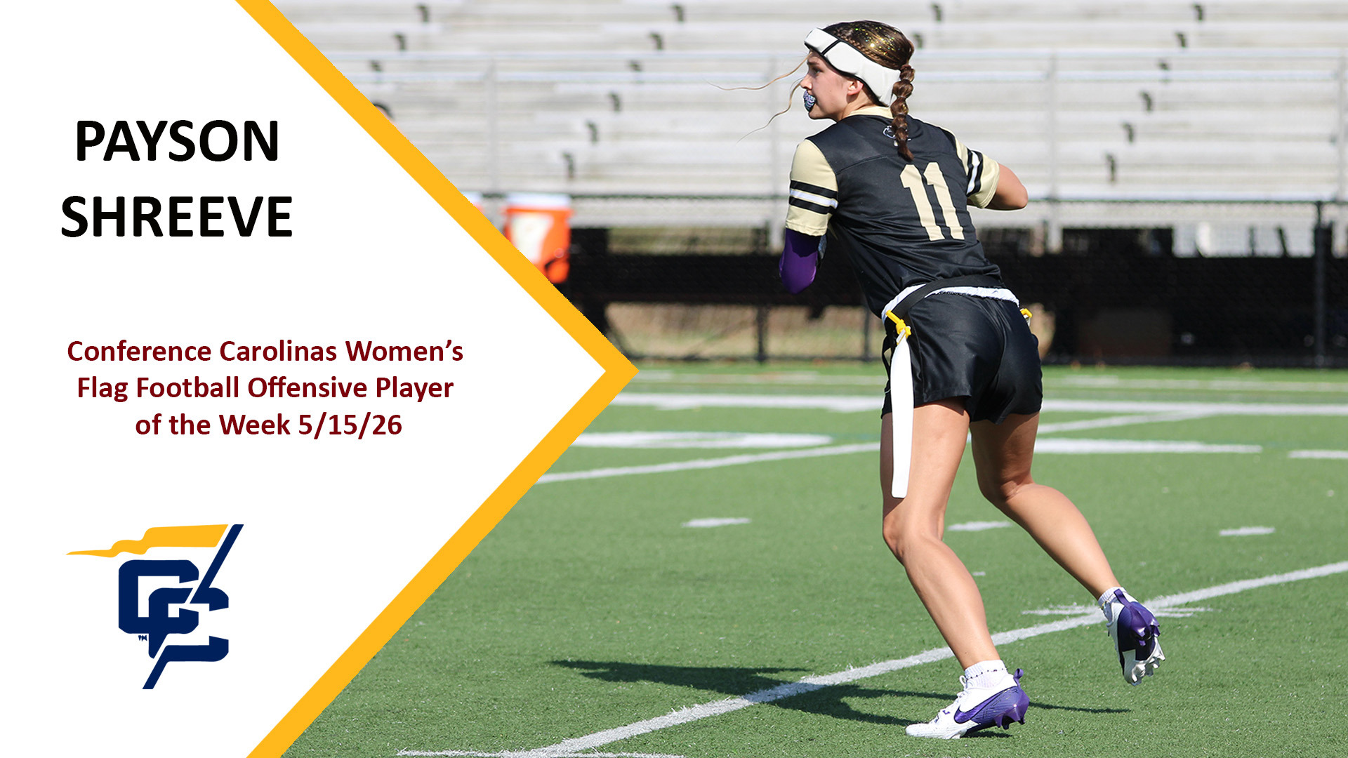 Ferrum's Payson Shreeve earned Conference Carolinas Women's Flag Football Offensive Player of the Week on April 15, 2026. 