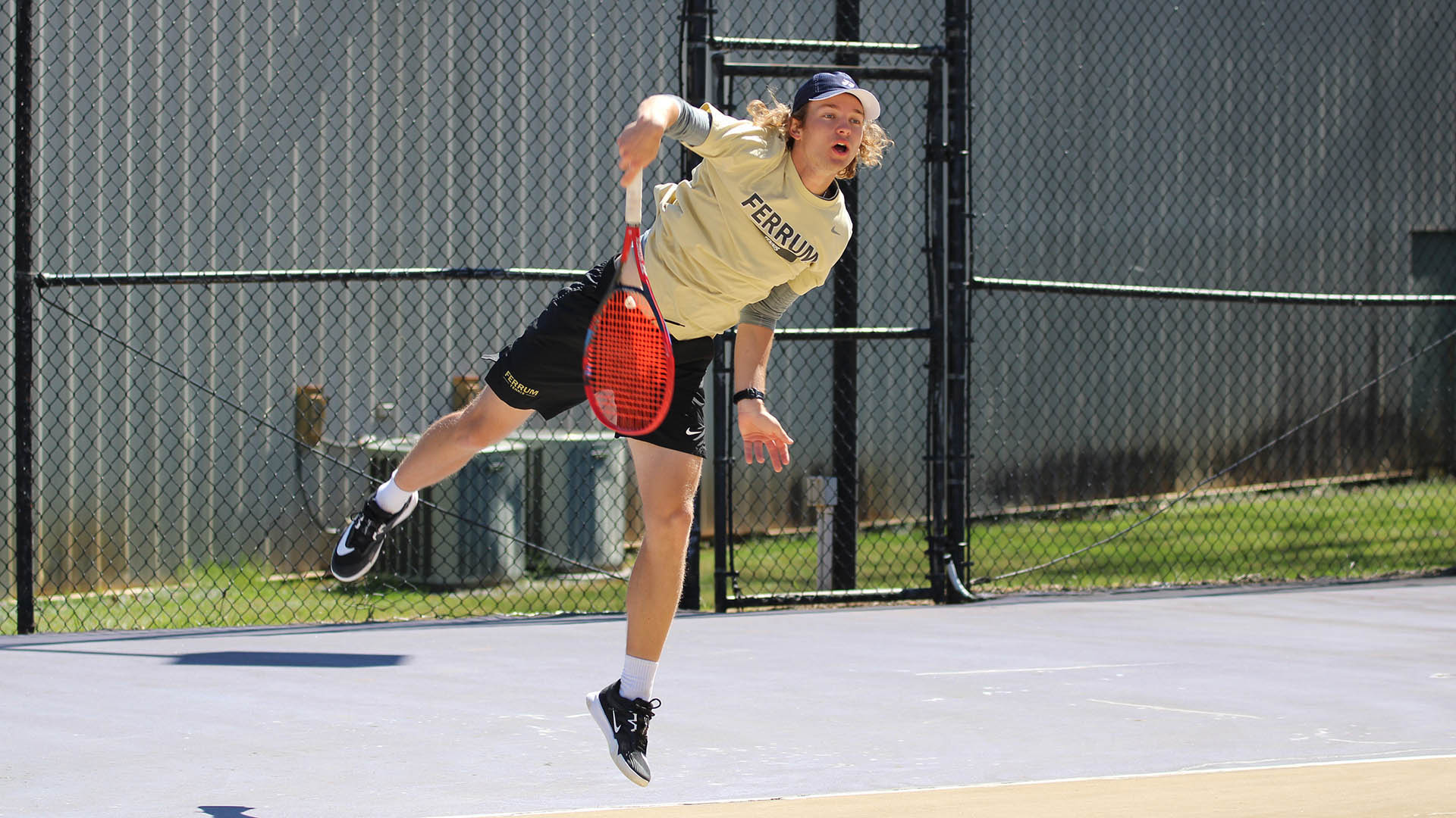Ferrum's Sebastian Ondas cracks a serve during a home match on March 24, 2026. 