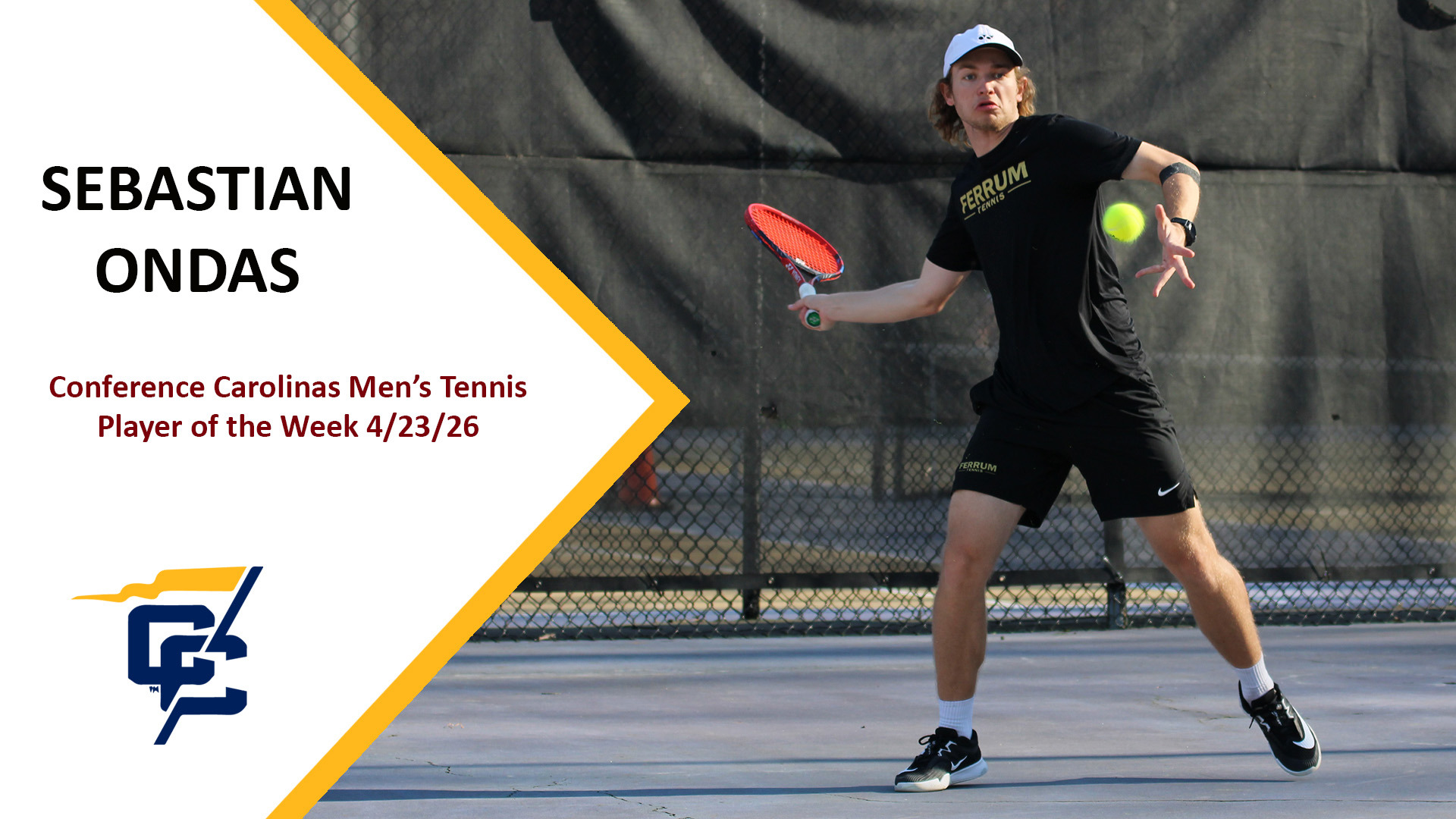 Sebastian Ondas was named Conference Carolinas Men's Tennis Player of the Week on April 23, 2026.
