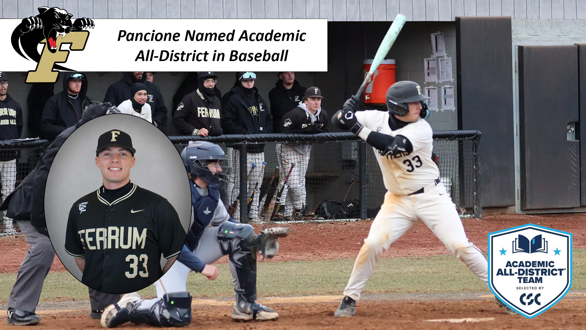 Garrett Pancione was named Academic All-District in baseball at the close of the 2026 season.