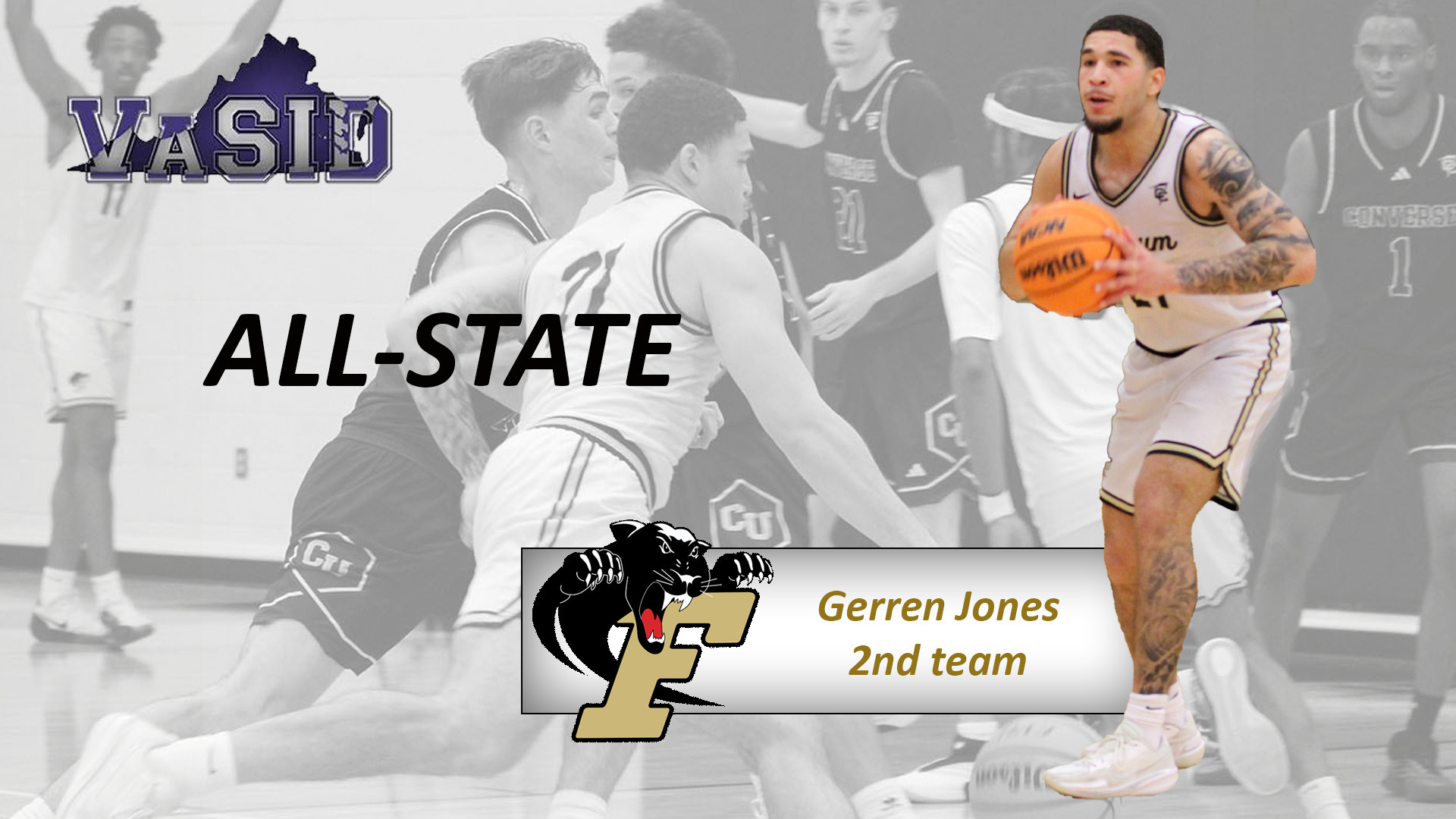Ferrum's Gerren Jones was named to the 2025-26 Virginia Sports Information Directors College Division Men's Basketball All-State second team.