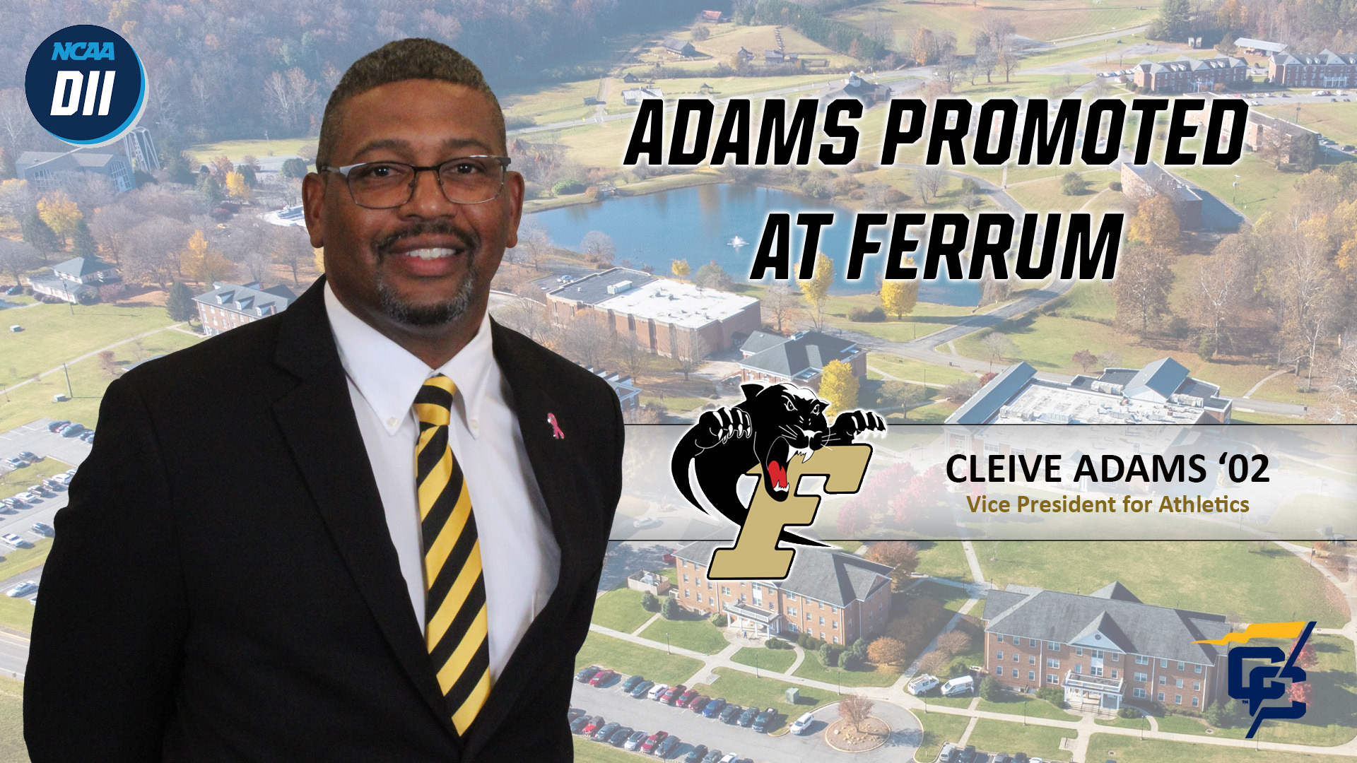 Cleive Adams '02 was promoted to Vice President for Athletics in July 2026.