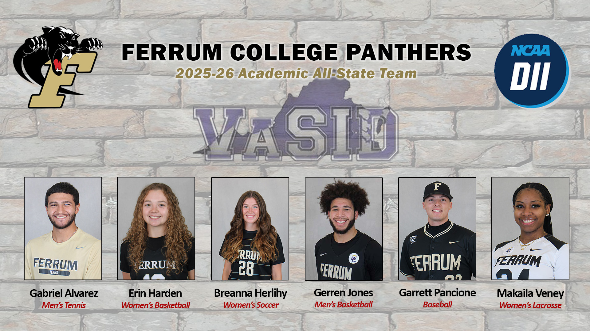 Ferrum College's 2025-26 VaSID Academic All-State Honorees