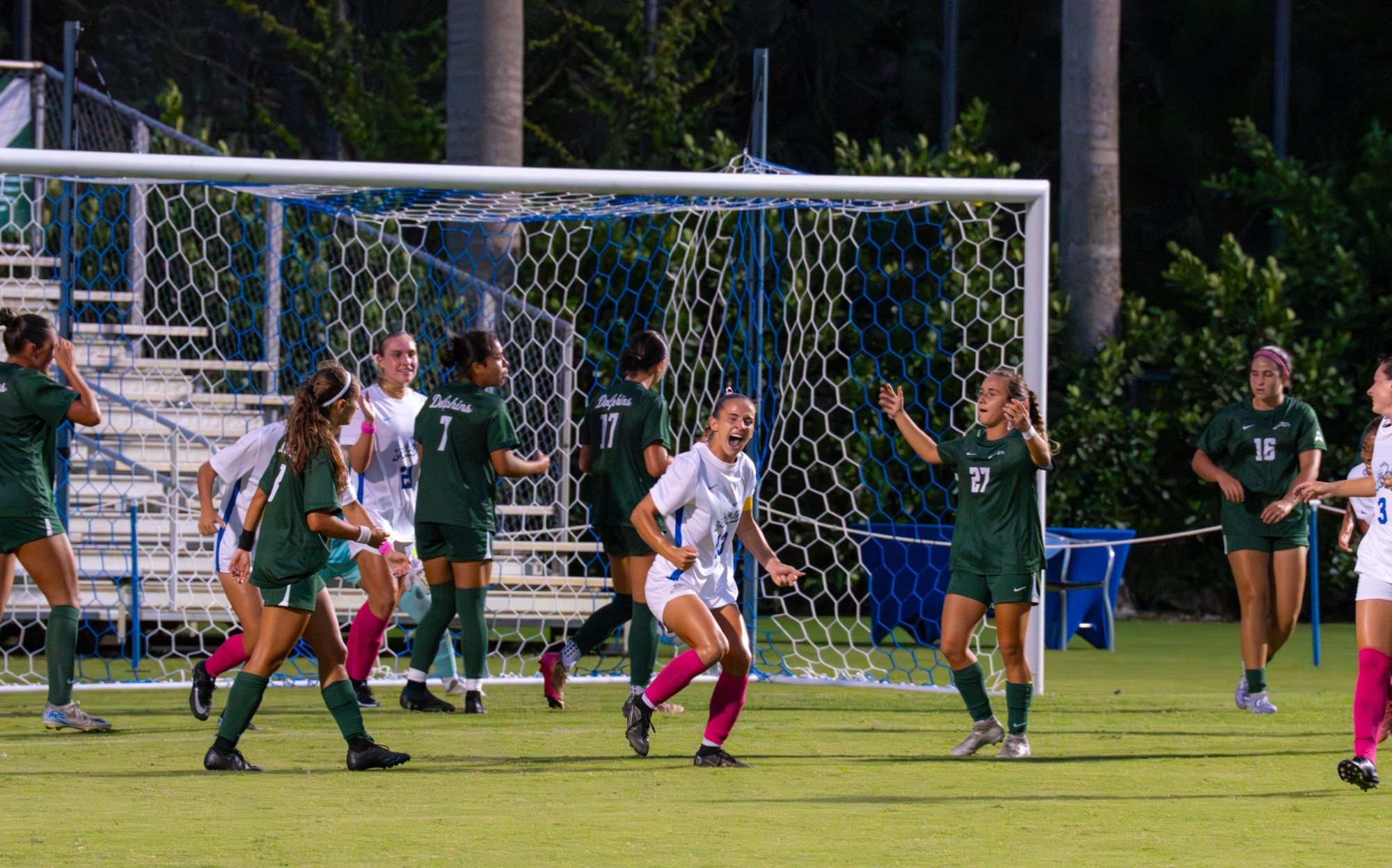 Erika Zschuppe celebrates after scoring for FGCU women's soccer.