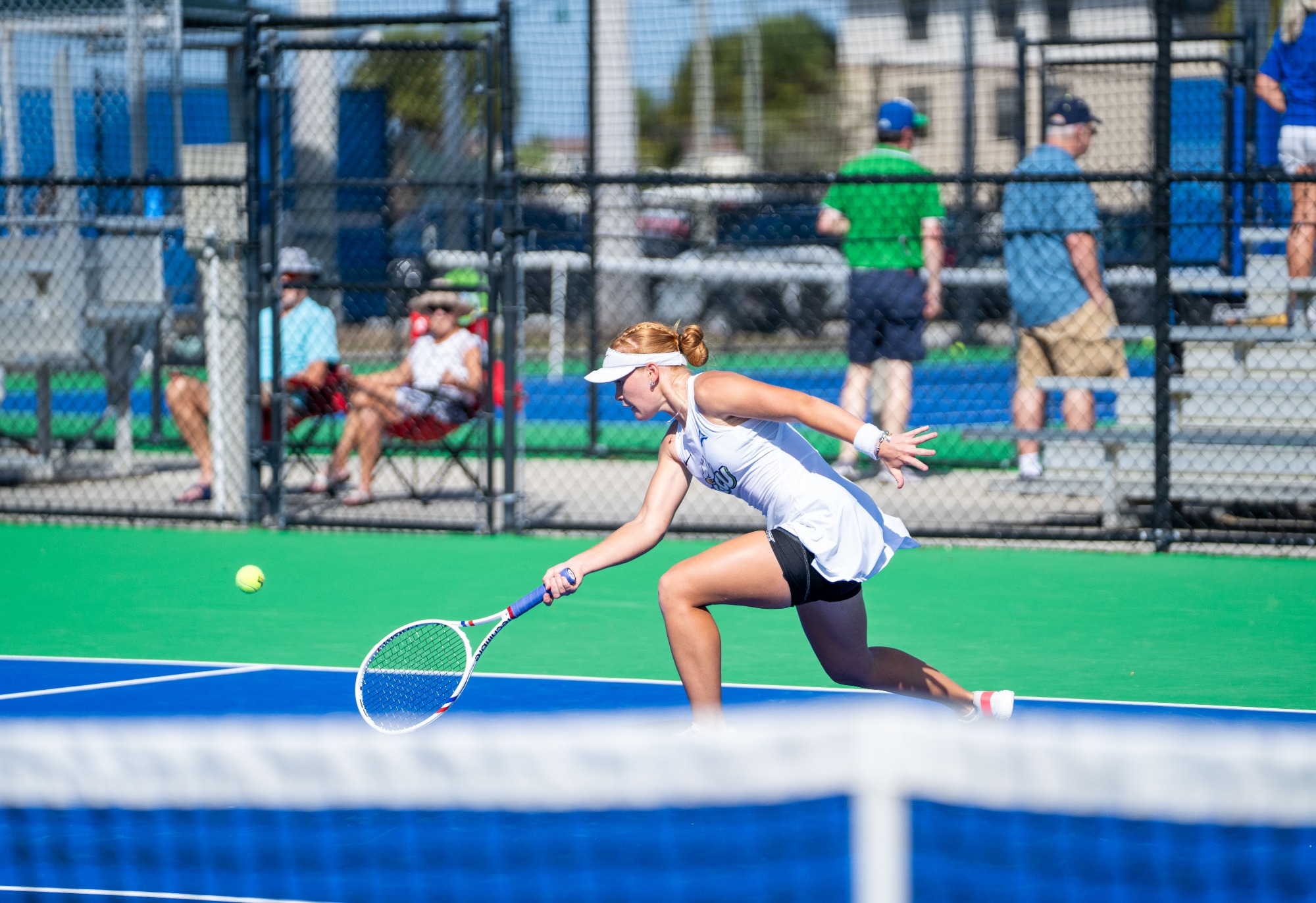 June Bjork plays against Middle Tennessee on Jan.  25, 2026 at the FGCU Tennis Complex in Fort Myers, Florida.