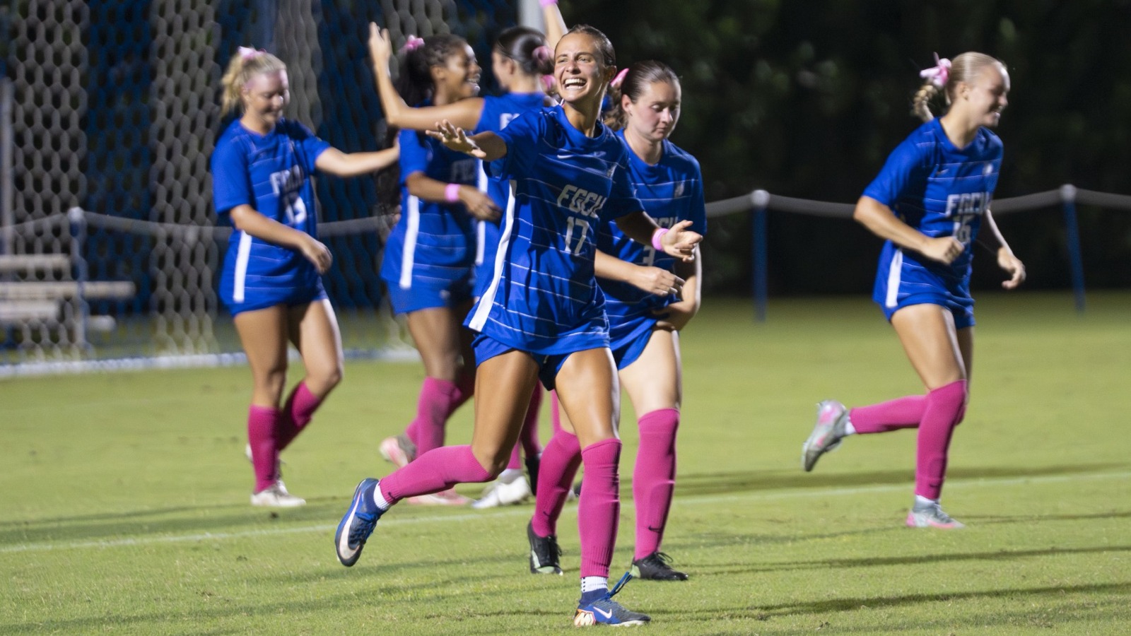 Kate Friday celebrates an Eagles goal 