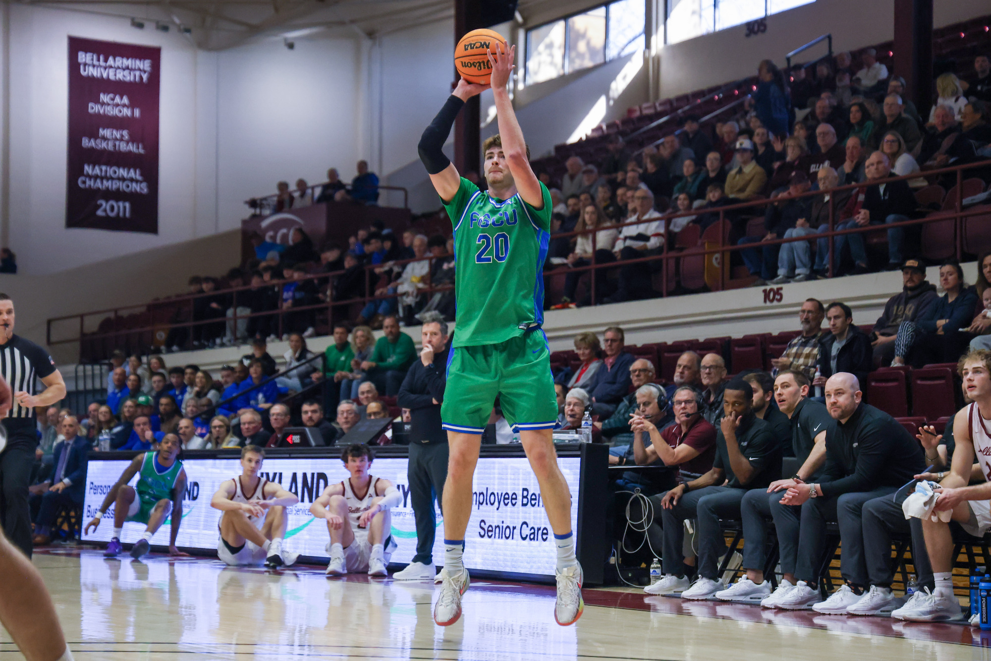 JR Konieczny shoots a jumper against Bellarmine // Credit Firstene Badua / Bellarmine Athletics