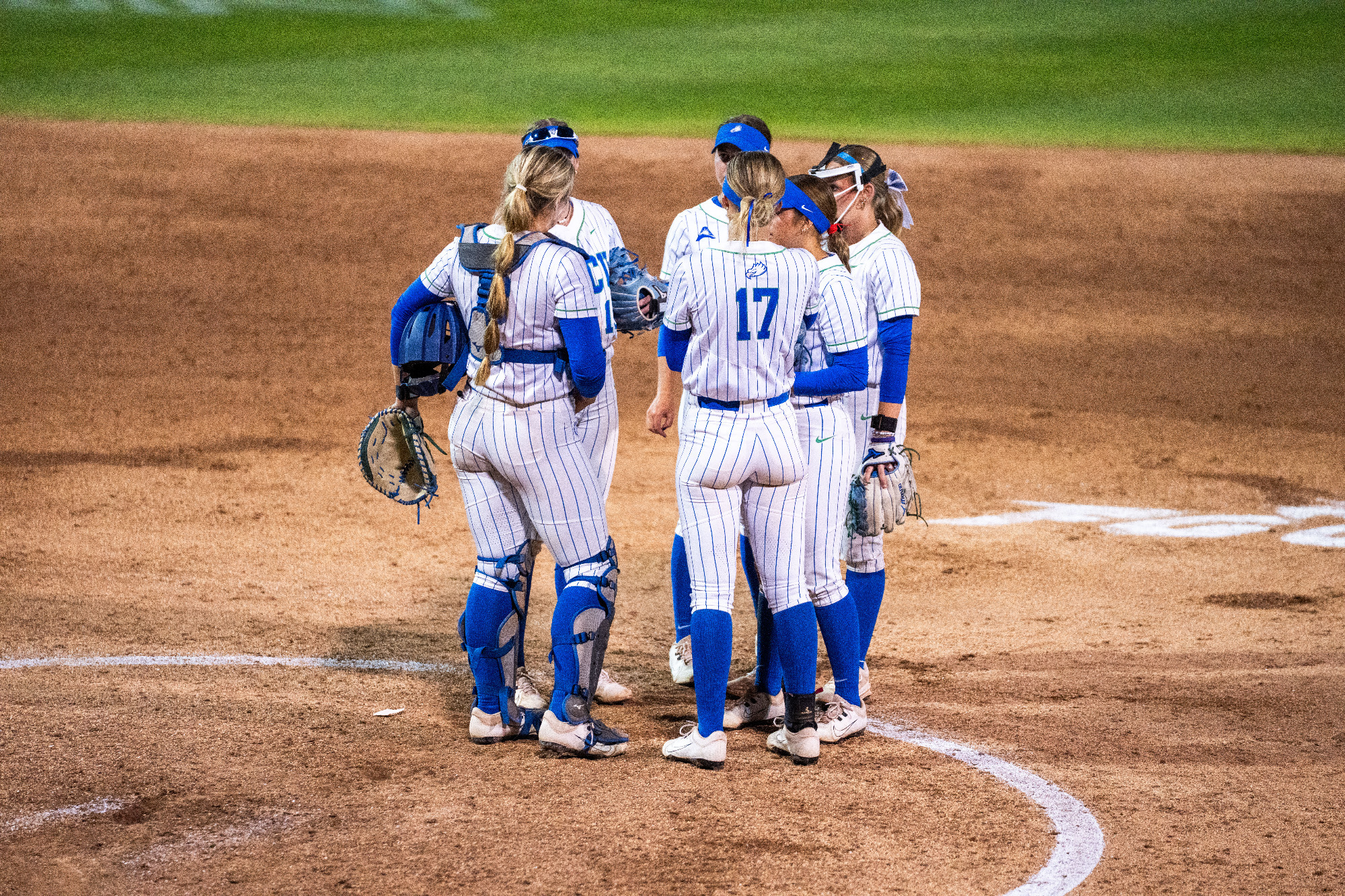 FGCU's infield meets on the mound