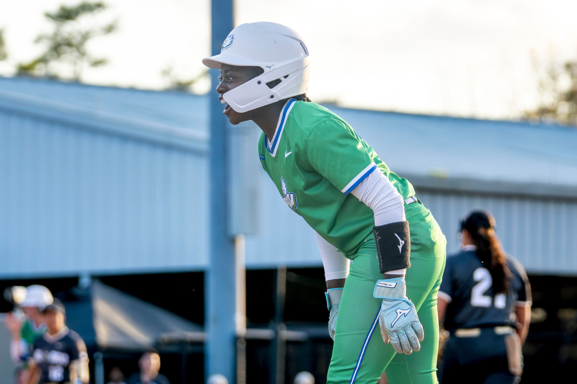 K'Mari Williams celebrates after reaching base against UCF