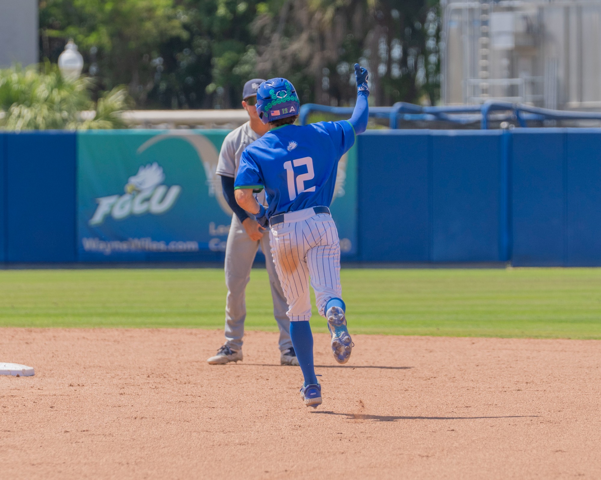 Drew Seidel celebrates on his home run trot as FGCU claimed the rubber game of the three-game Atlantic Sun Conference series over North Florida with a 13-3 (8 inning) win over the Ospreys at Swanson Stadium.