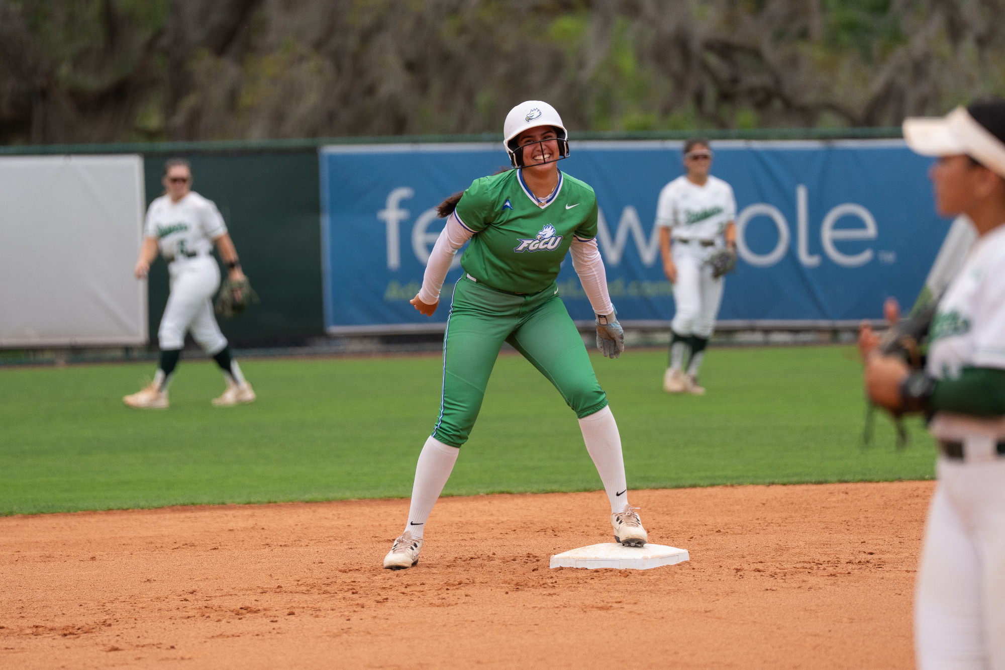 Danae Falquez celebrates after recording her first career hit, a two-run single