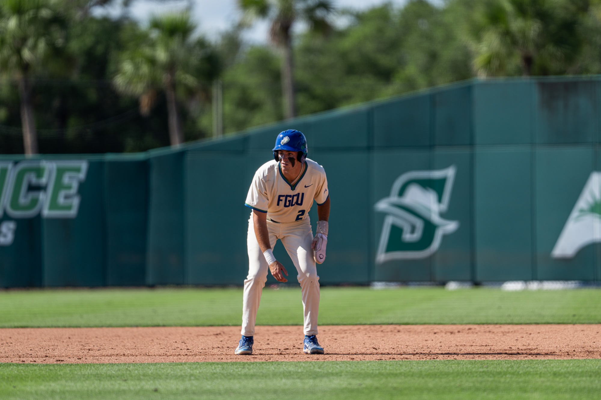 Jeremy Comer leads off first base in the second inning as No. 3 seed FGCU faces No. 6 seed Central Arkanasas in the second round of the Atlantic Sun Conference Tournament hosted by Stetson in DeLand.