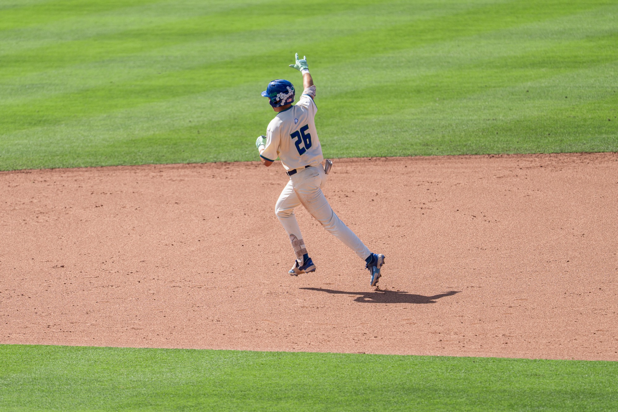 Jeremy Comer celebrates one of his two home runs in the game as No. 3 seed FGCU faces No. 6 seed Central Arkanasas in the second round of the Atlantic Sun Conference Tournament hosted by Stetson in DeLand.