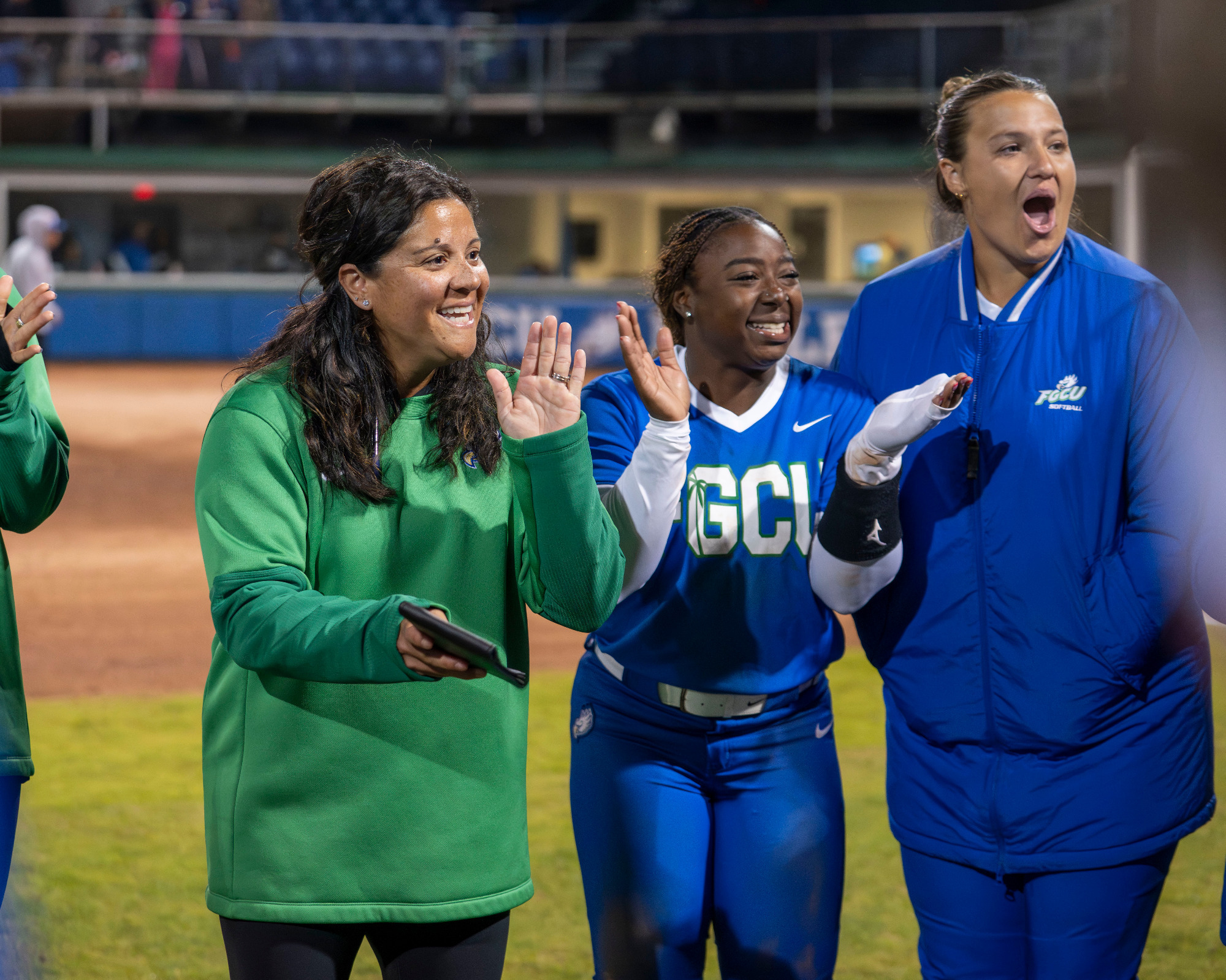 Head Coach Lindsay Fico celebrates after a win