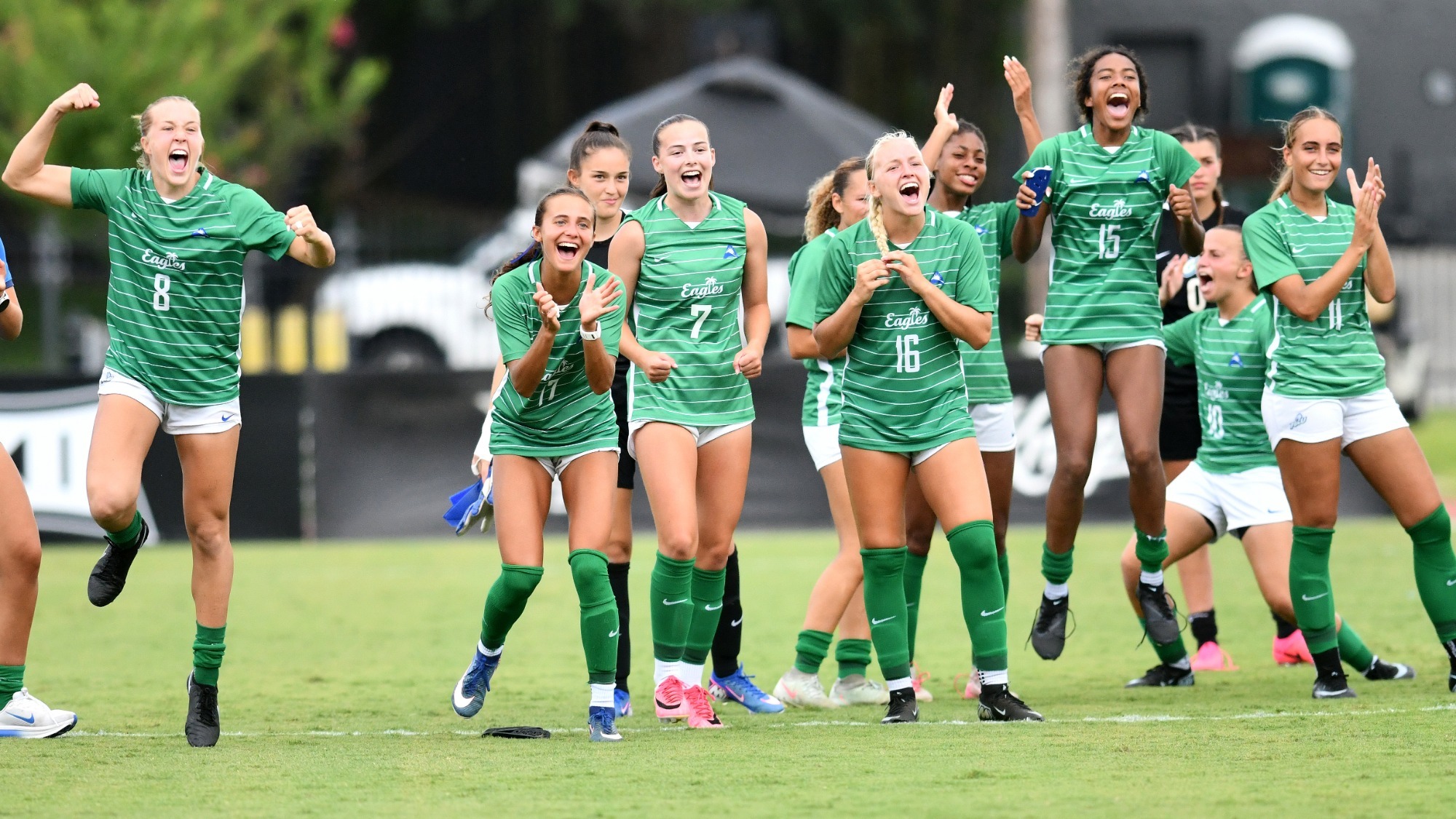 The Eagles celebrate a win over LSU