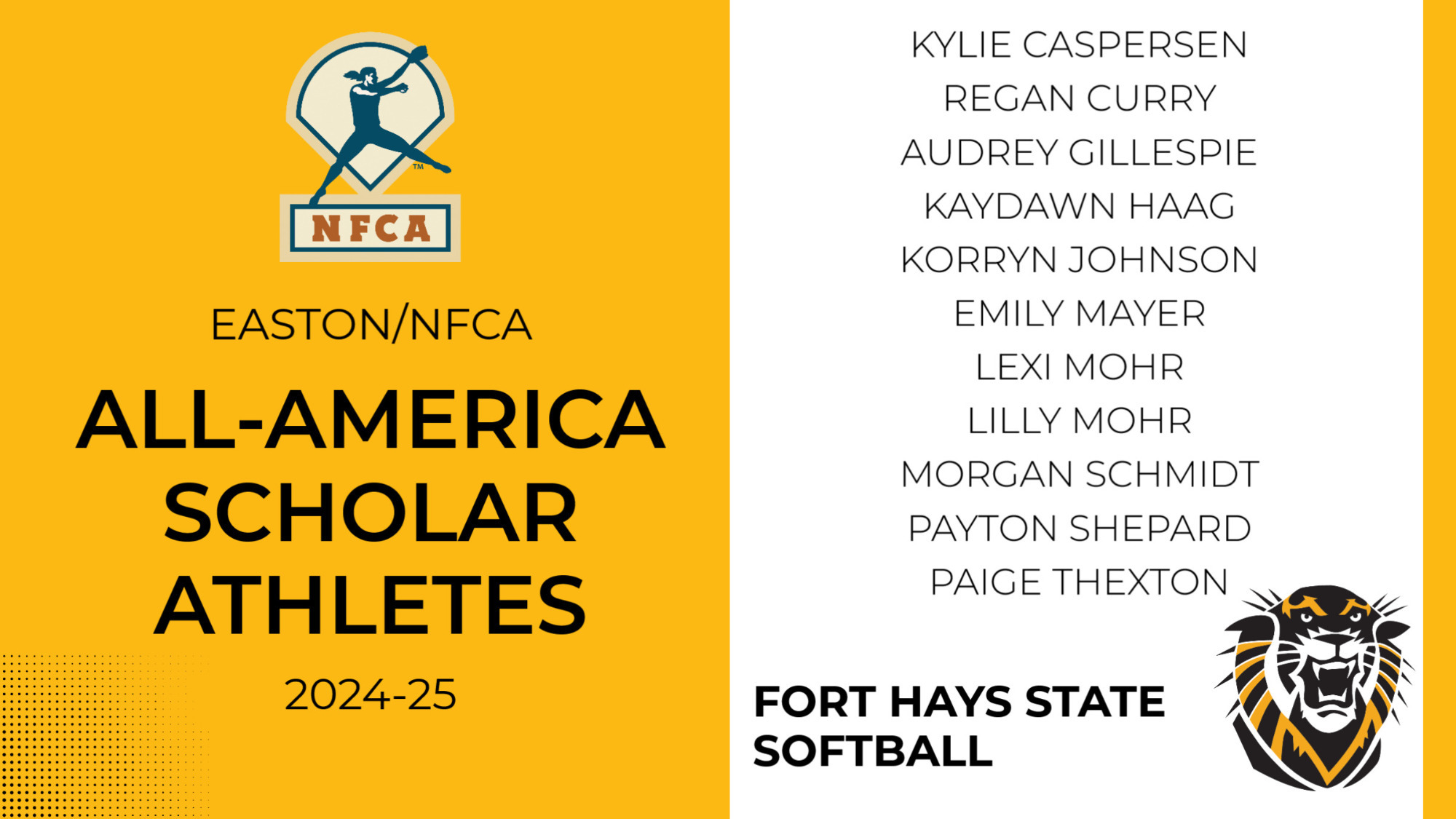 NFCA All-America Scholar Athletes 2025